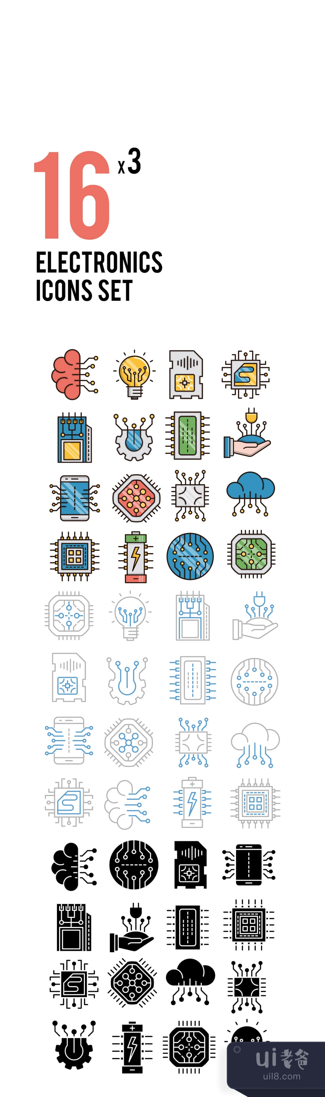 16个电子图标 (16 Electronics Icons)插图