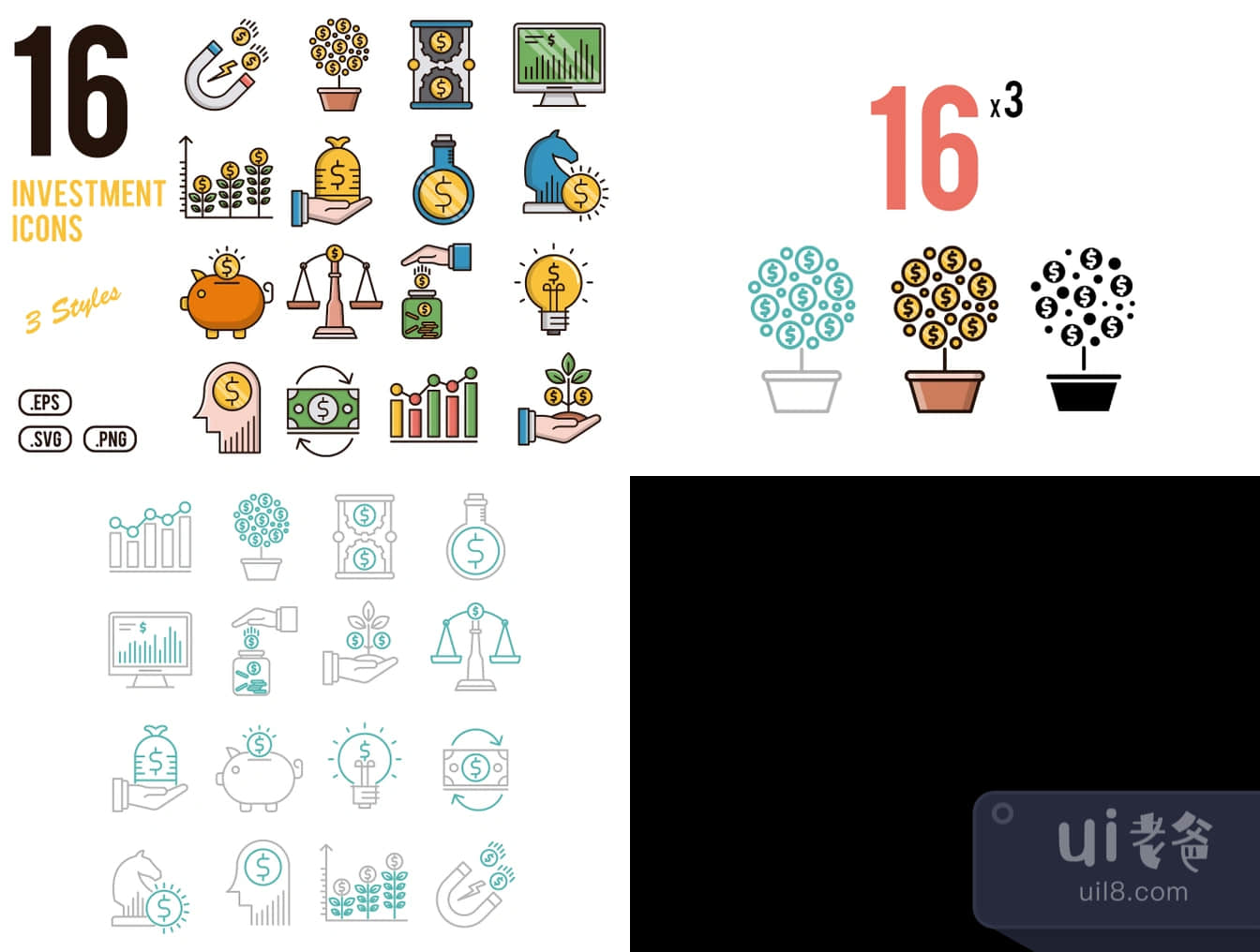 16个投资图标 (16 Investment Icons)插图
