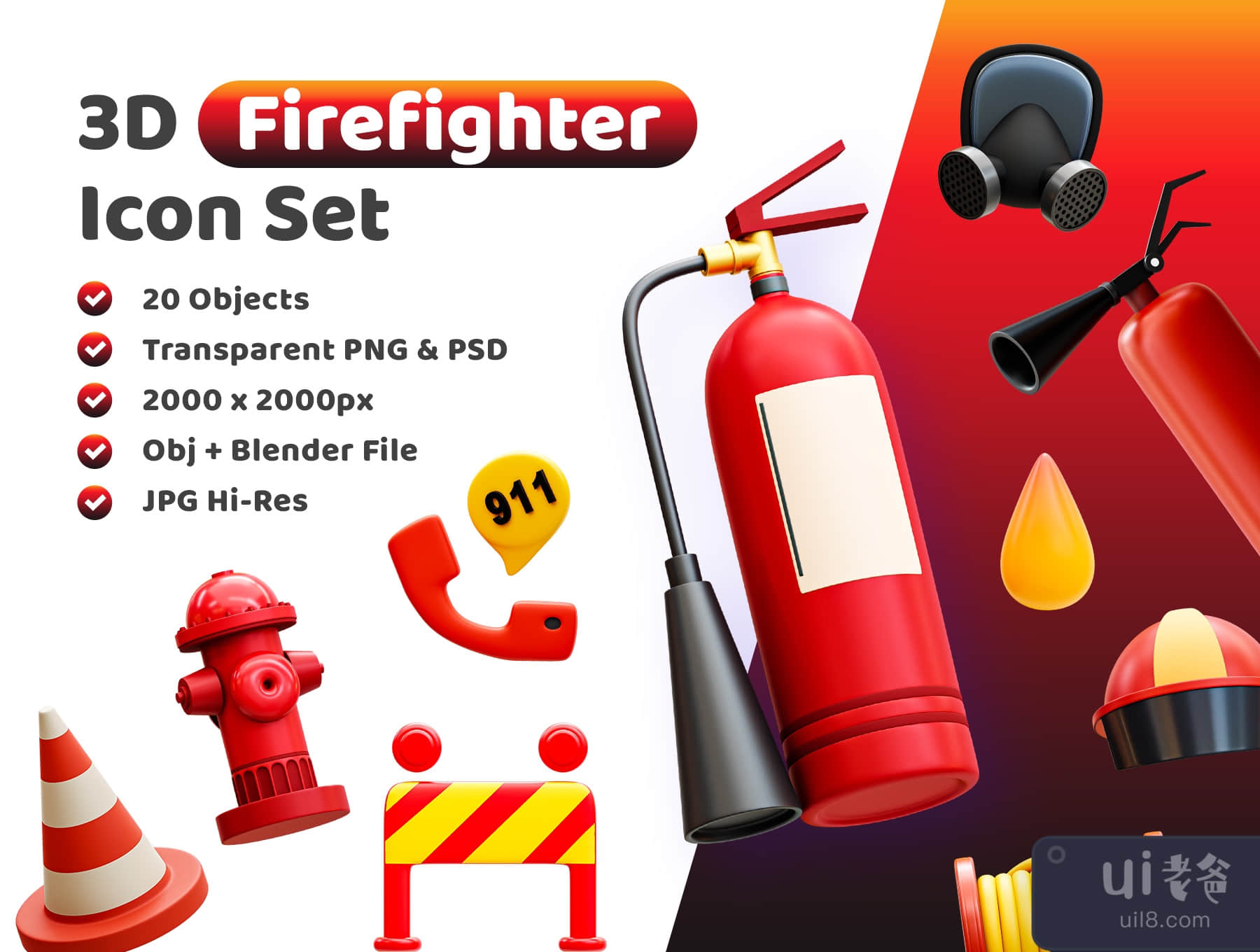 3d消防员图标 (3d Firefighter Icon)插图5