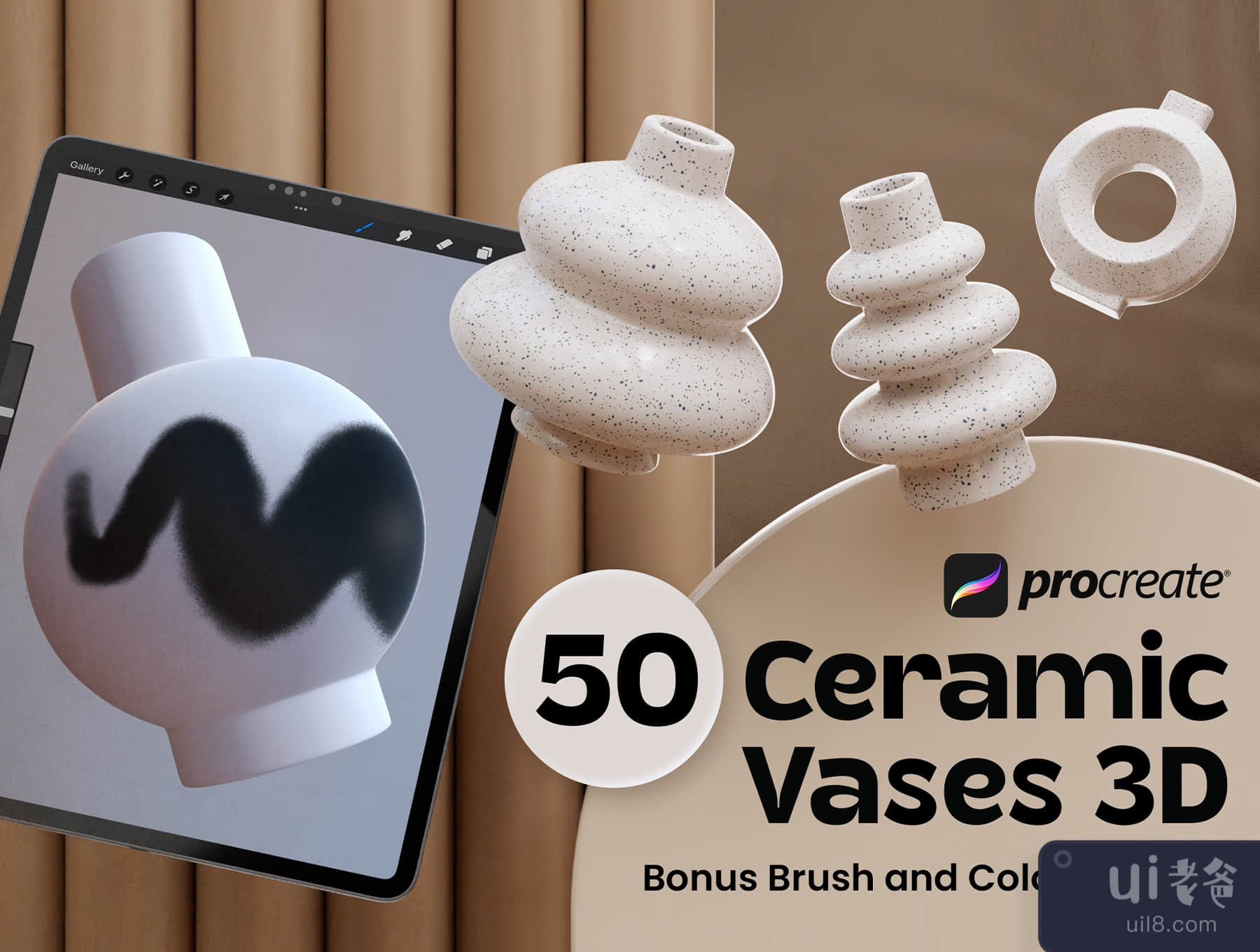 Procreate 3D陶瓷花瓶 (Procreate Ceramic Vases 3D)插图