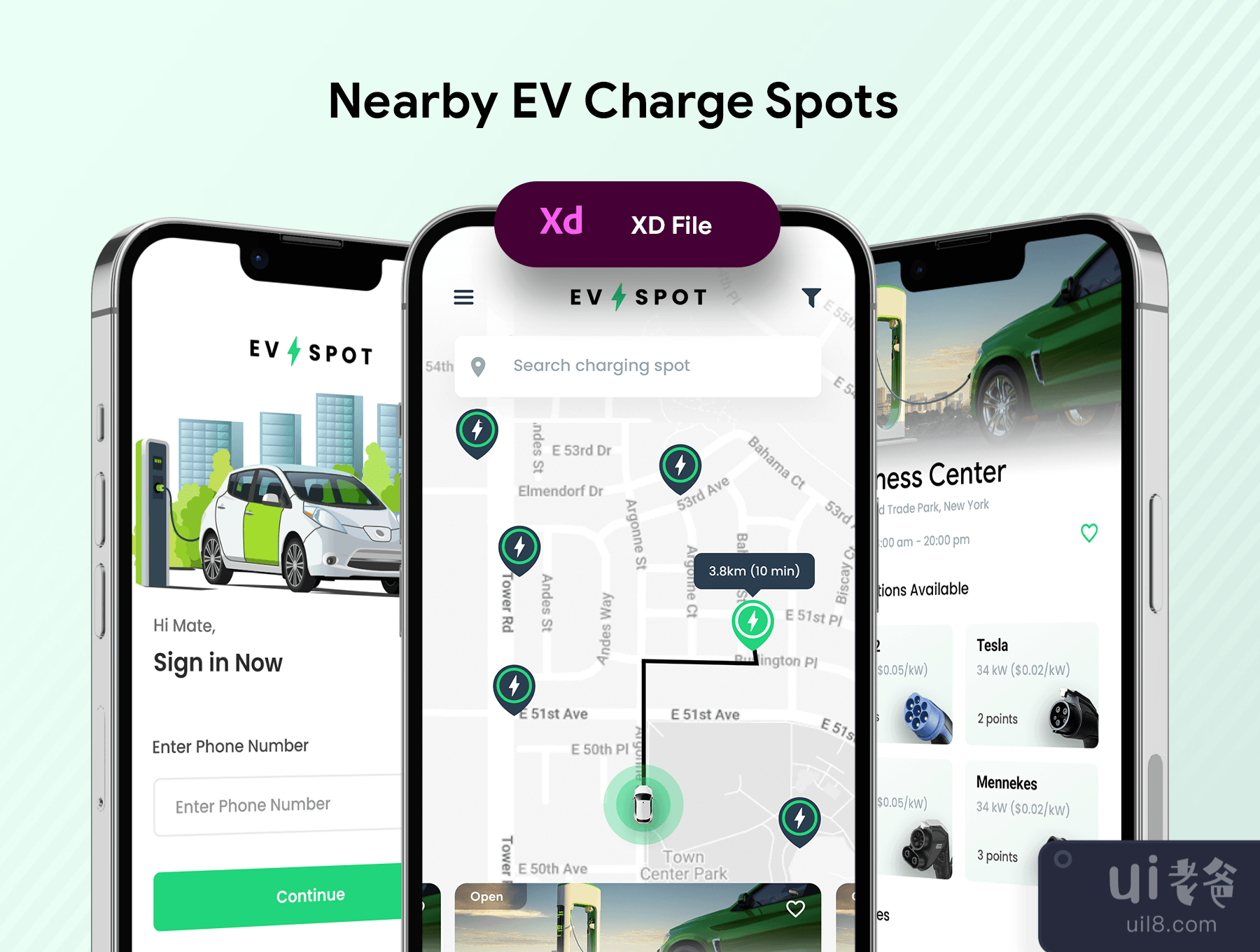 电动汽车充电站搜索应用UI XD文件EV Spot (EV Charging Station Finder App UI XD File EV Spot)插图