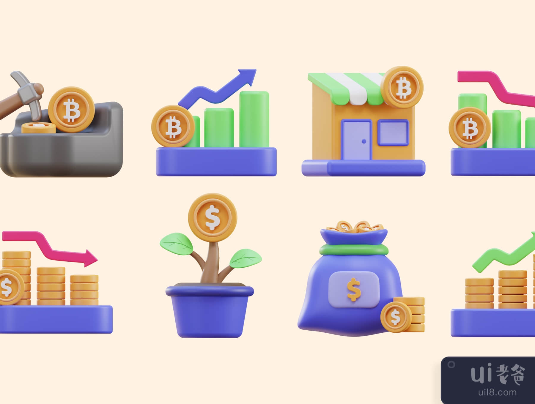 金融和加密货币3D图标包 (Finance & Crypto 3D Icon Pack)插图5