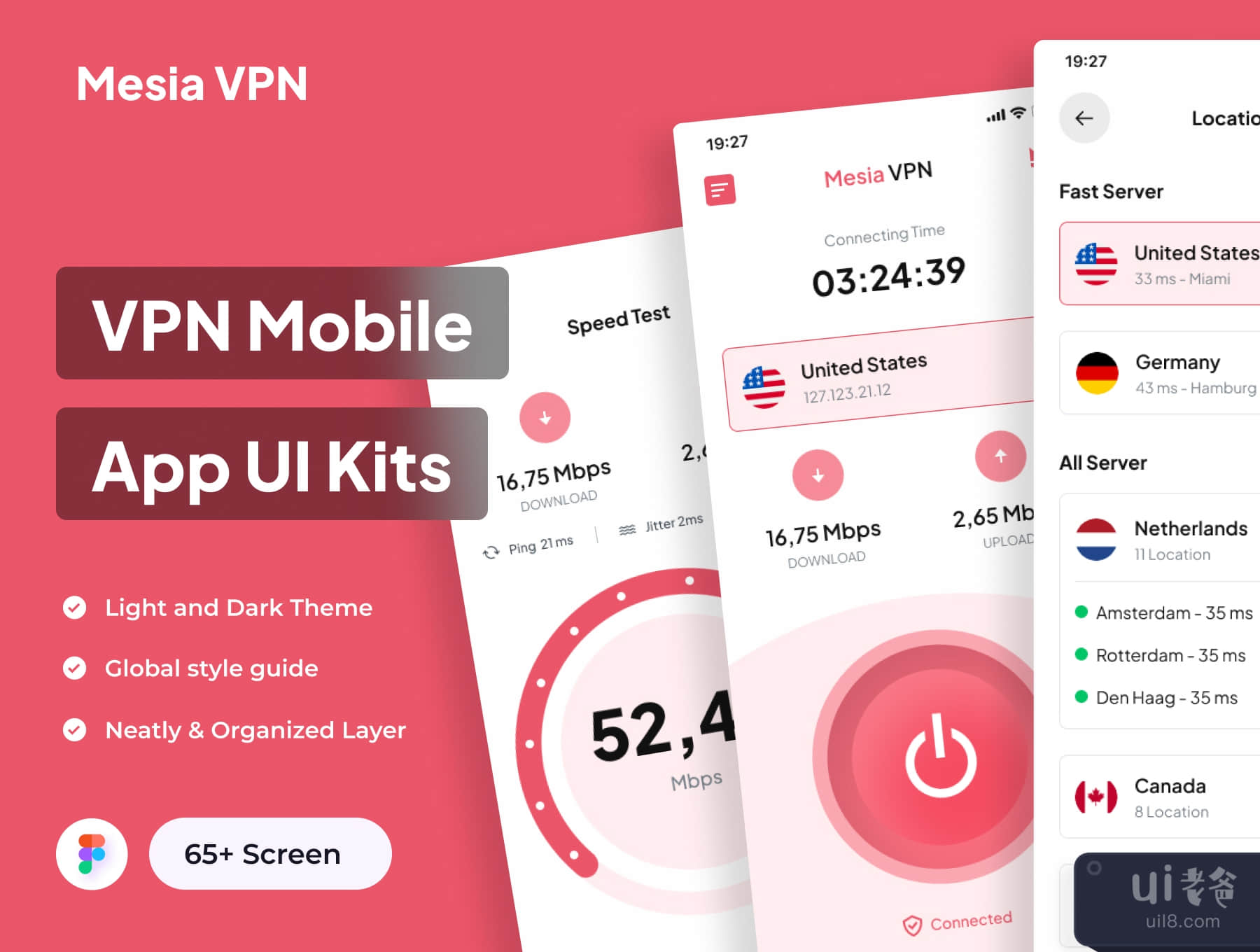 Mesia VPN - VPN移动应用UI套件 (Mesia VPN - VPN Mobile App UI Kits)插图