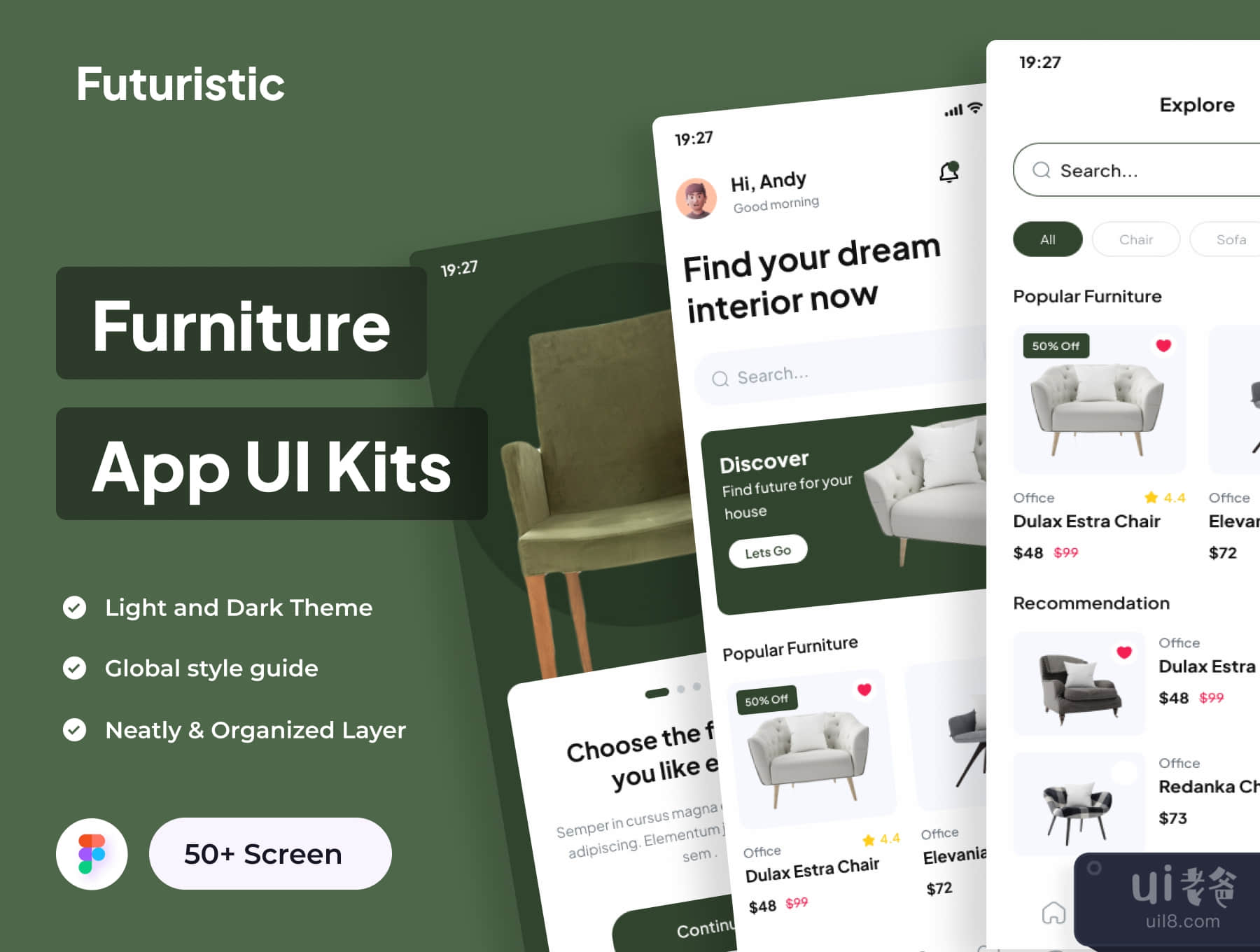 未来主义 - 家具应用UI套件 (Futuristic - Furniture Apps UI Kits)插图