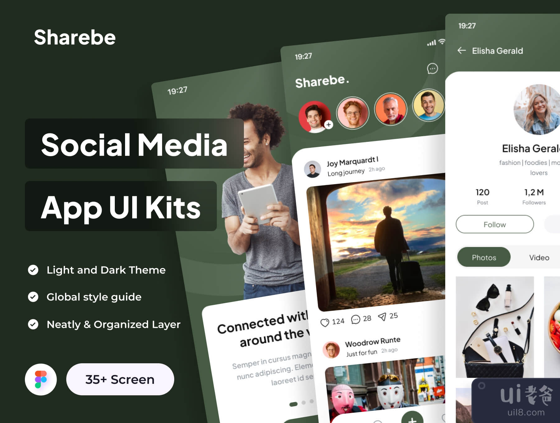 Sharebe - 社交媒体应用程序UI套件 (Sharebe - Social Media App UI Kits)插图