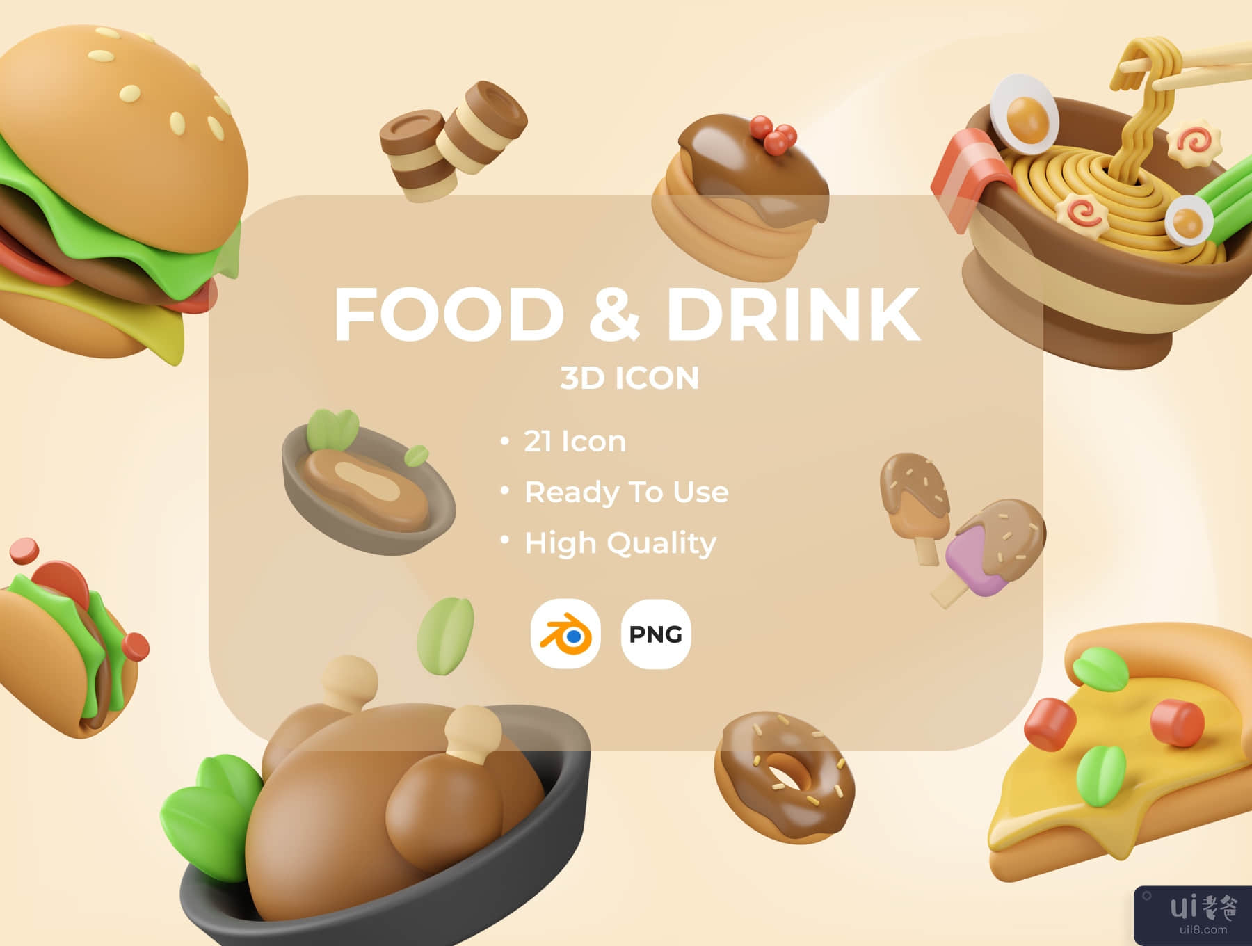食品与饮料 3D 插画 (Food & Drink 3D Illustration)插图5