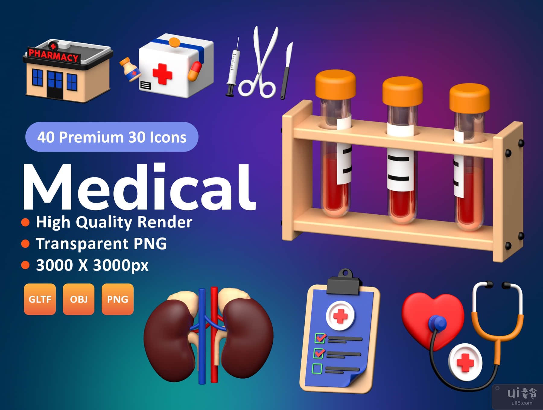 医疗 3D 图标集 (Medical 3D icons Set)插图5