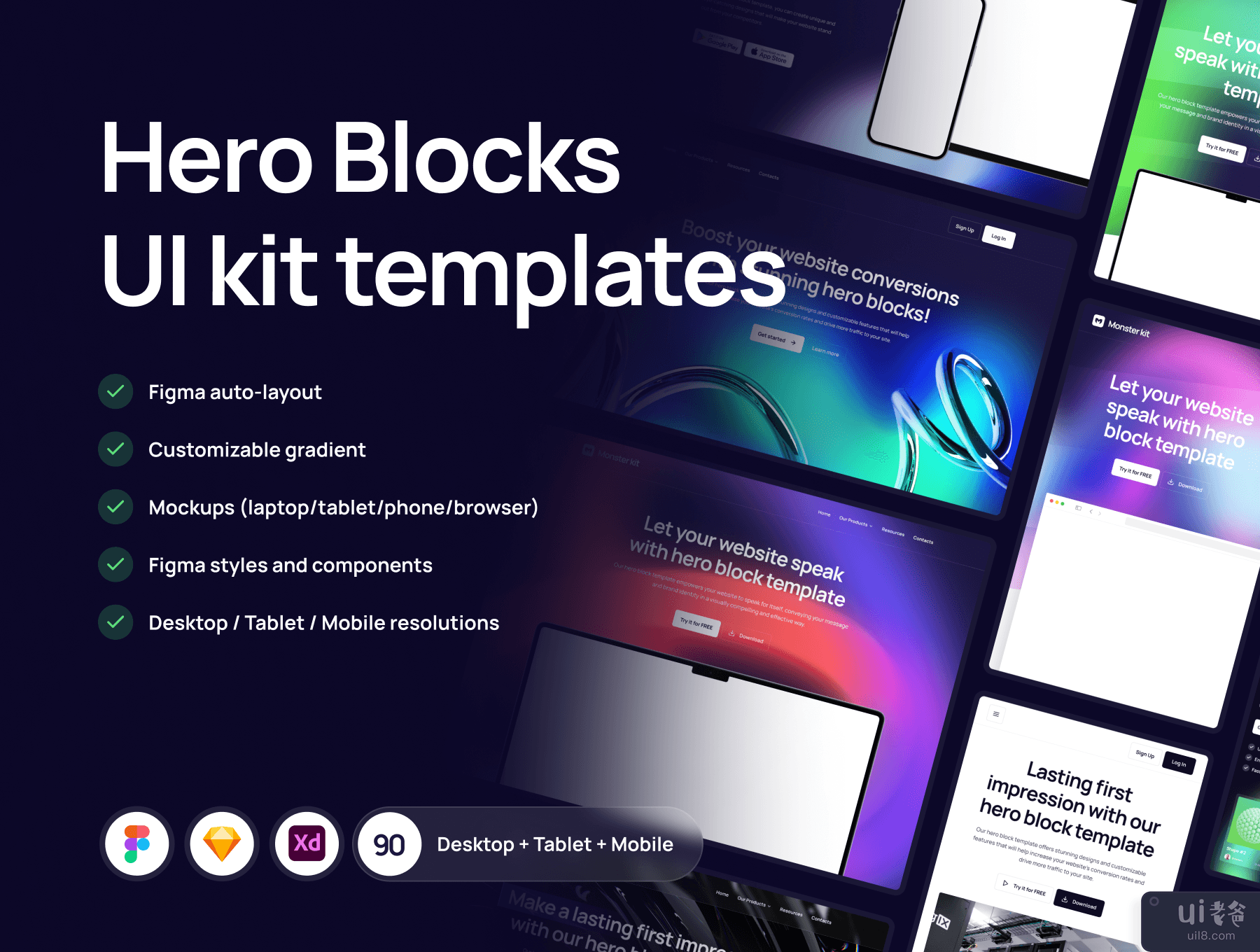 英雄 UI 套件模板 (Hero UI kit template)插图7