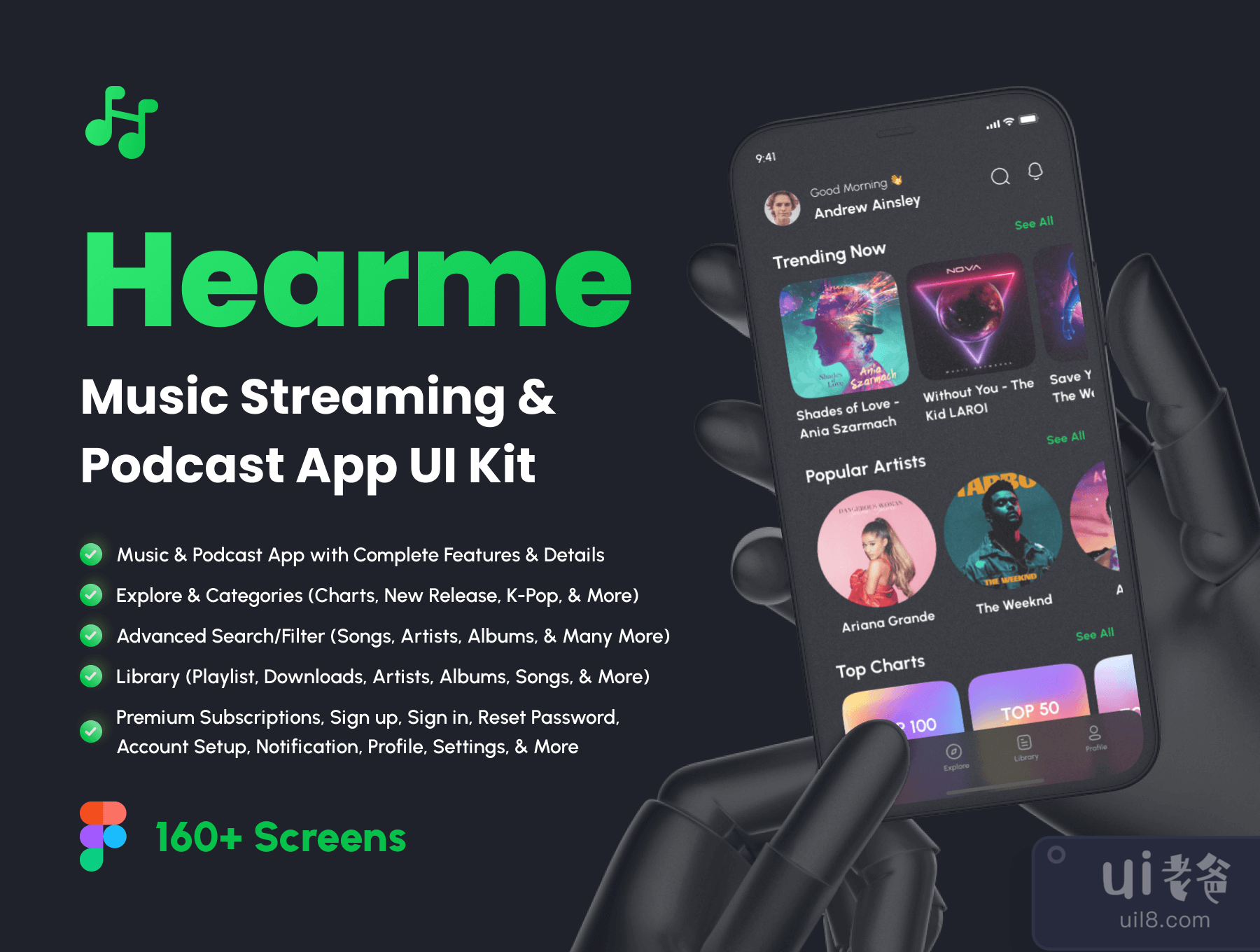 Hearme - 音乐流_播客应用UI Kit(Hearme - Music Streaming _ Podcast App UI Kit)插图