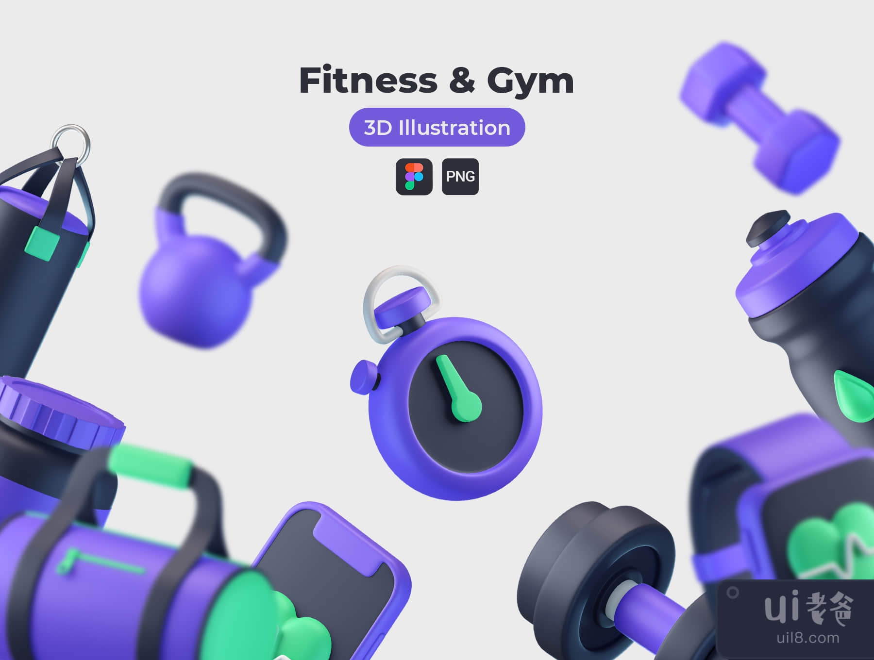 健身和健身房的3D图标(Fitness and Gym 3D Icons)插图