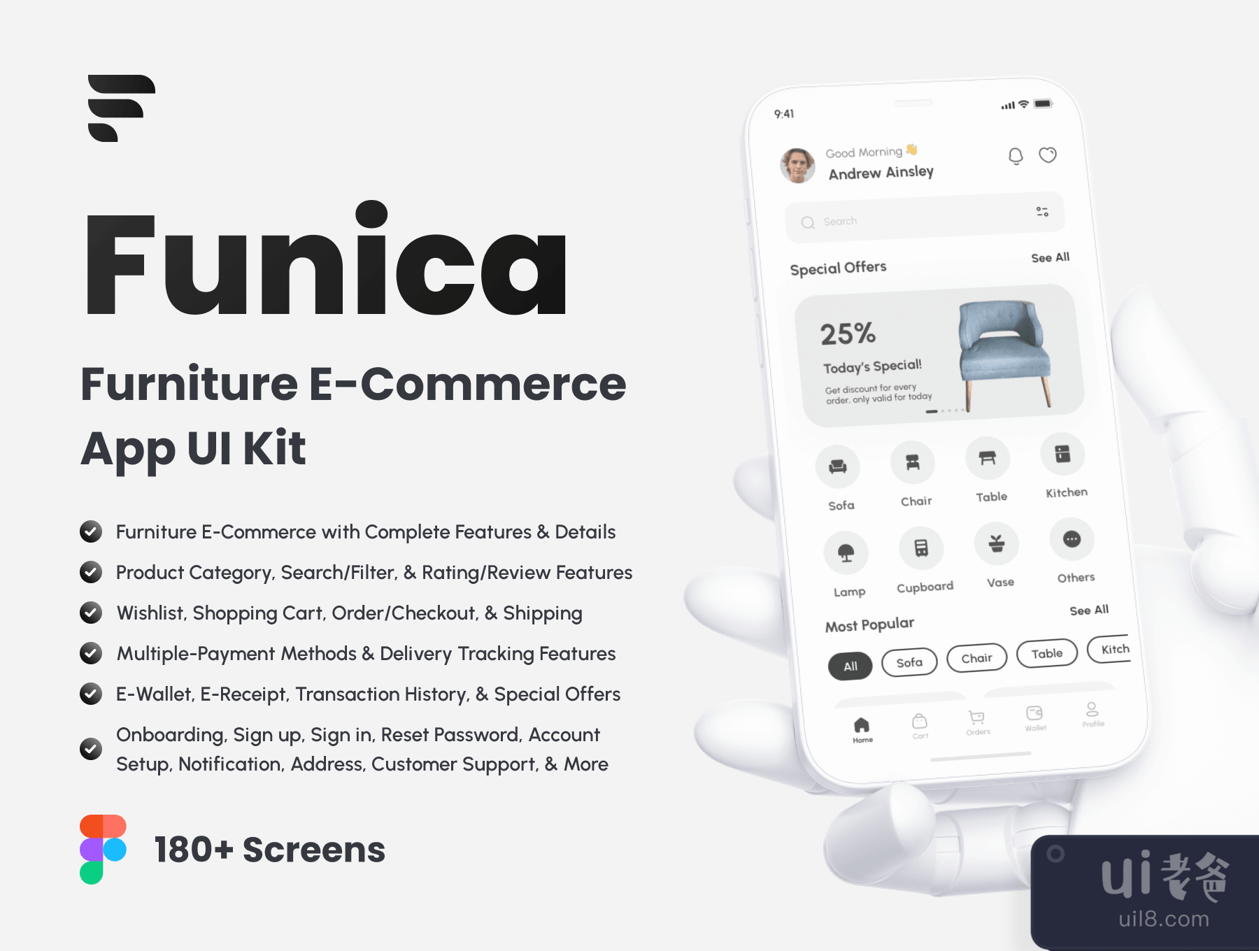 Funica - 家具电子商务应用UI套件(Funica - Furniture E-Commerce App UI Kit)插图