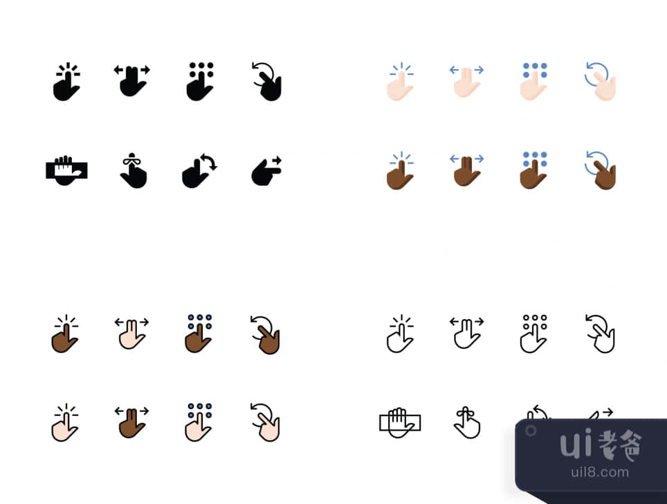 210个手势图标 (210 Hand Gesture Icons)插图1