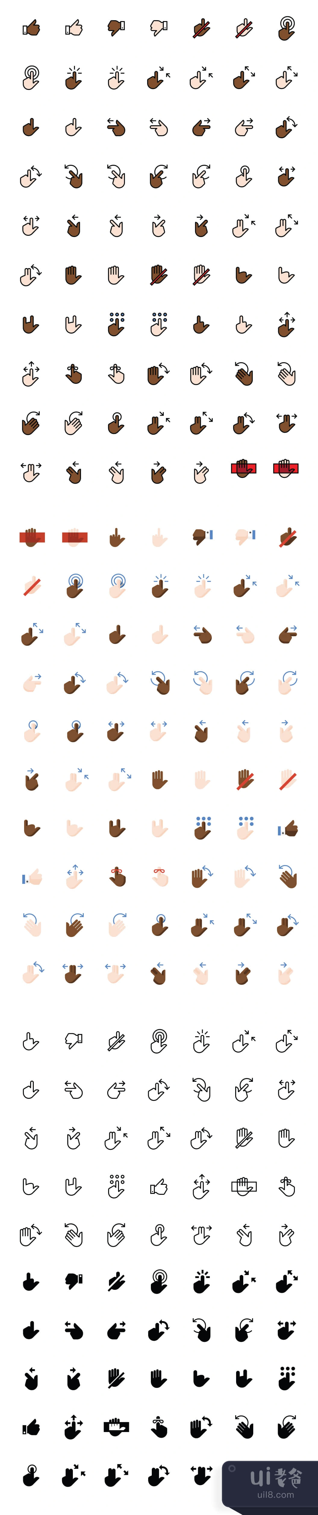 210个手势图标 (210 Hand Gesture Icons)插图
