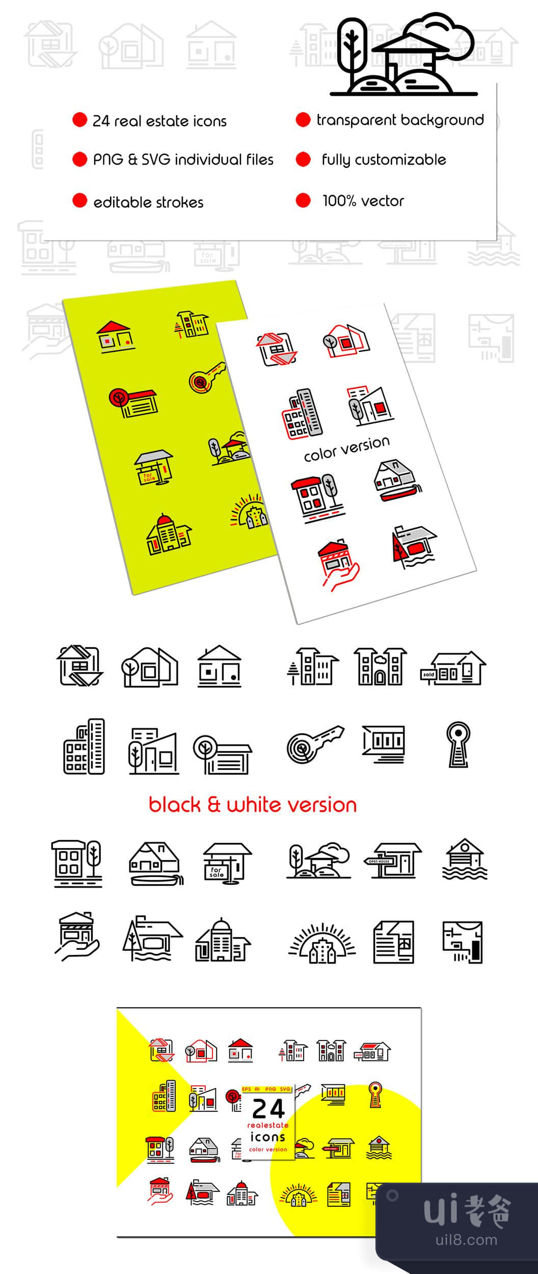 24个房地产图标 (24 Real Estate Icons)插图