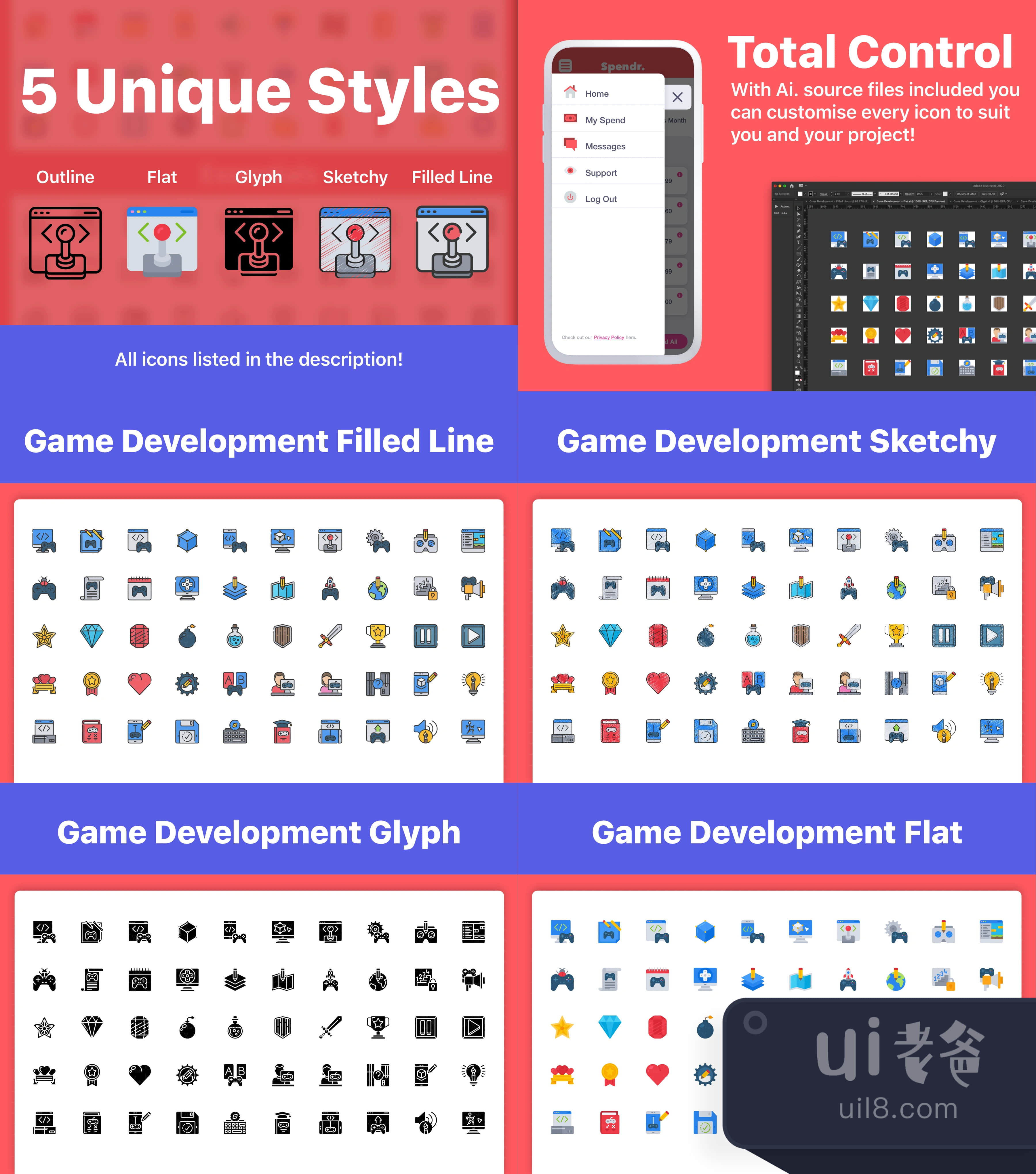 250个游戏开发图标 (250 Game Development Icons)插图1