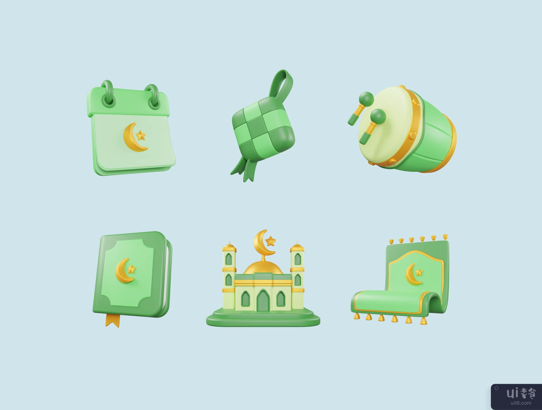斋月和开斋节 3d 图标集 (Ramadan and Eid Mubarak 3d Icon set)插图1