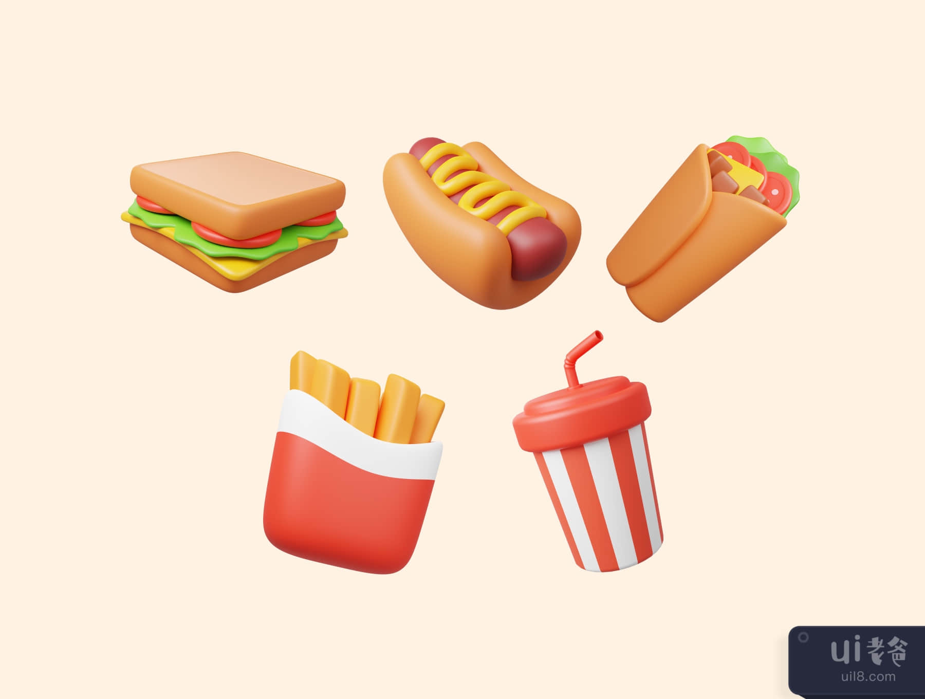 食品和饮料3D图标包 (Food and Drink 3D Icon Pack)插图4