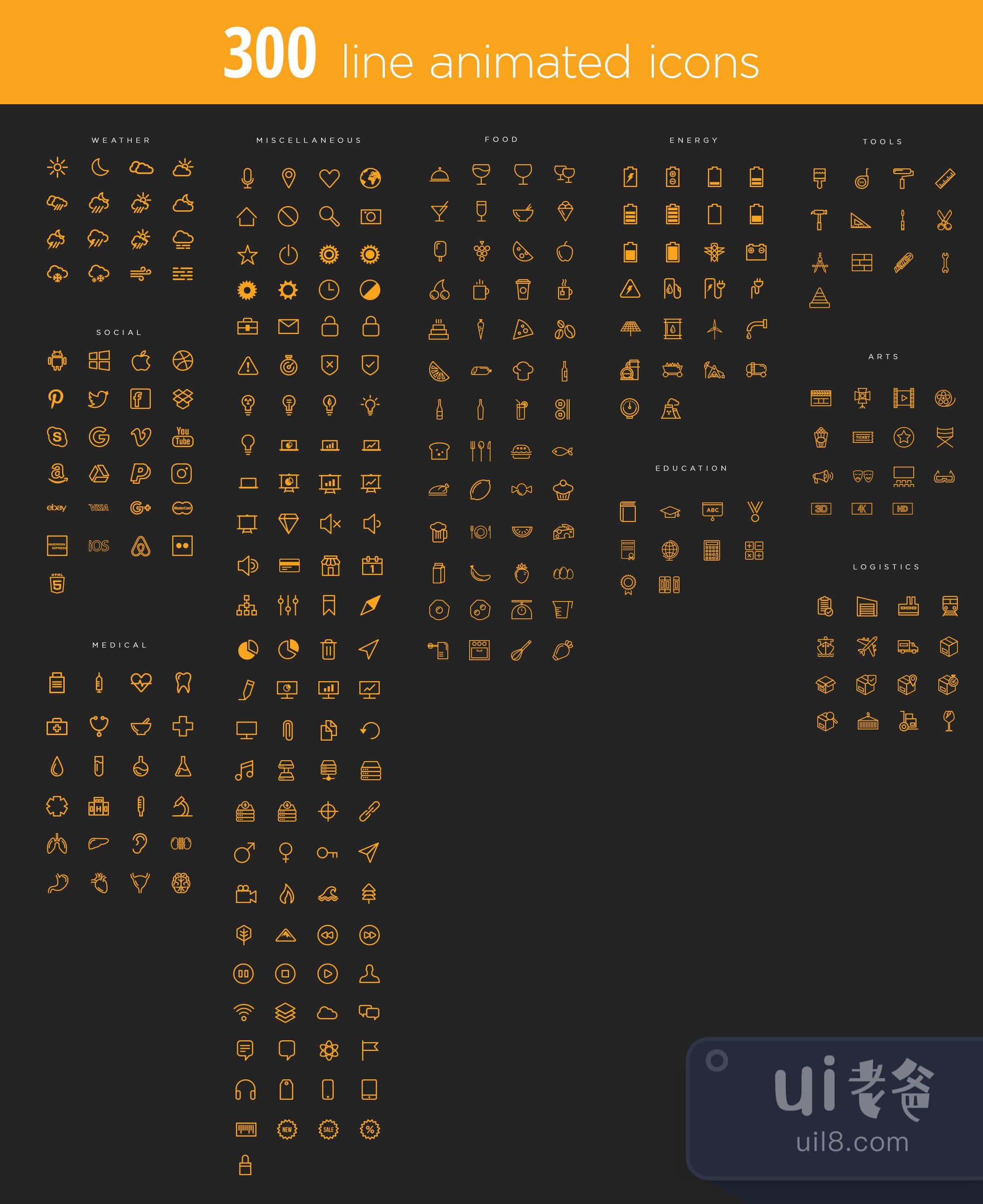 300个线条动画图标 (300 Line Animated Icons)插图