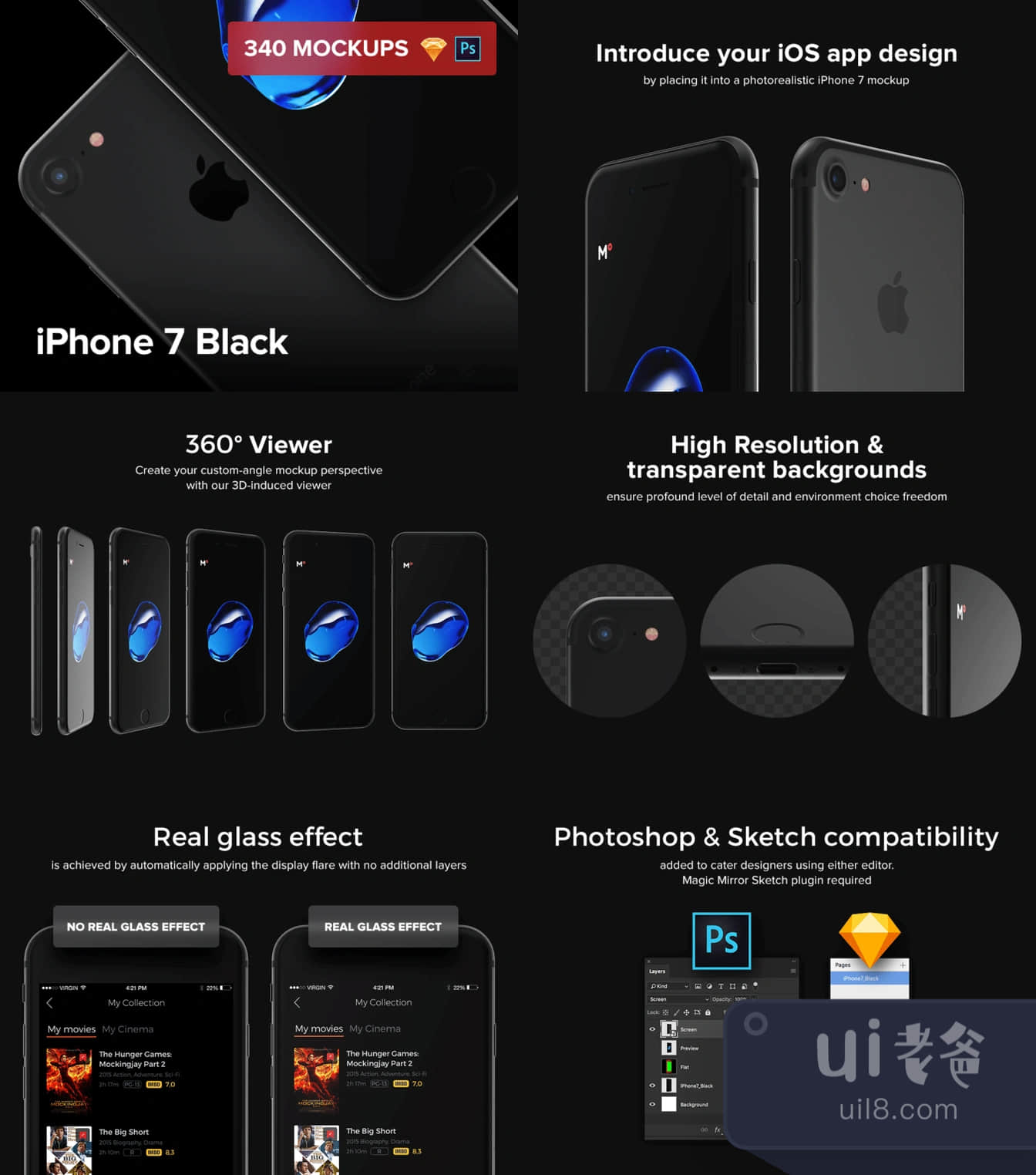 340个iPhone7黑色模拟图 (340 iPhone 7 Black Mockups)插图1