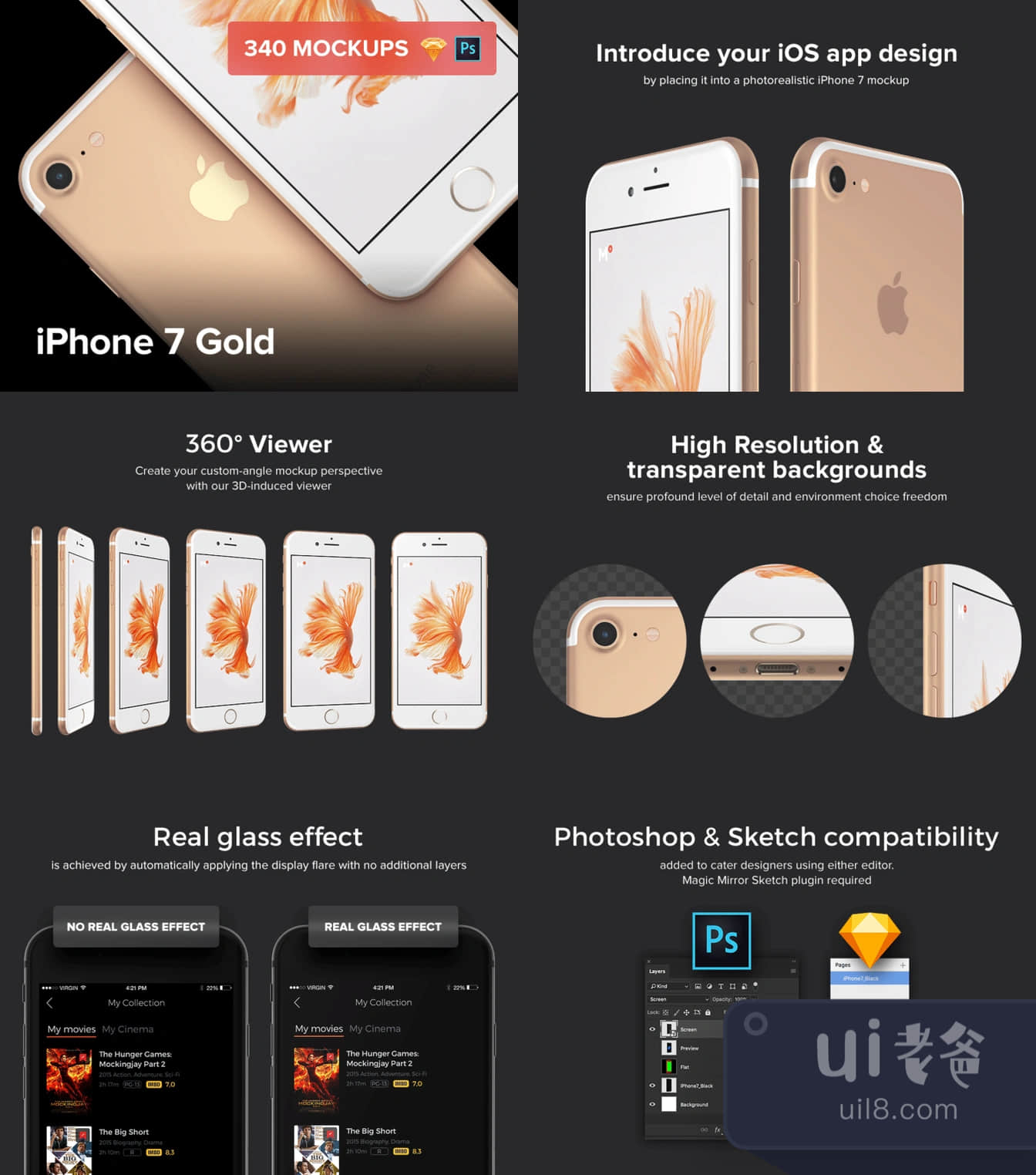 340个iPhone 7金色模拟图 (340 iPhone 7 Gold Mockups)插图1