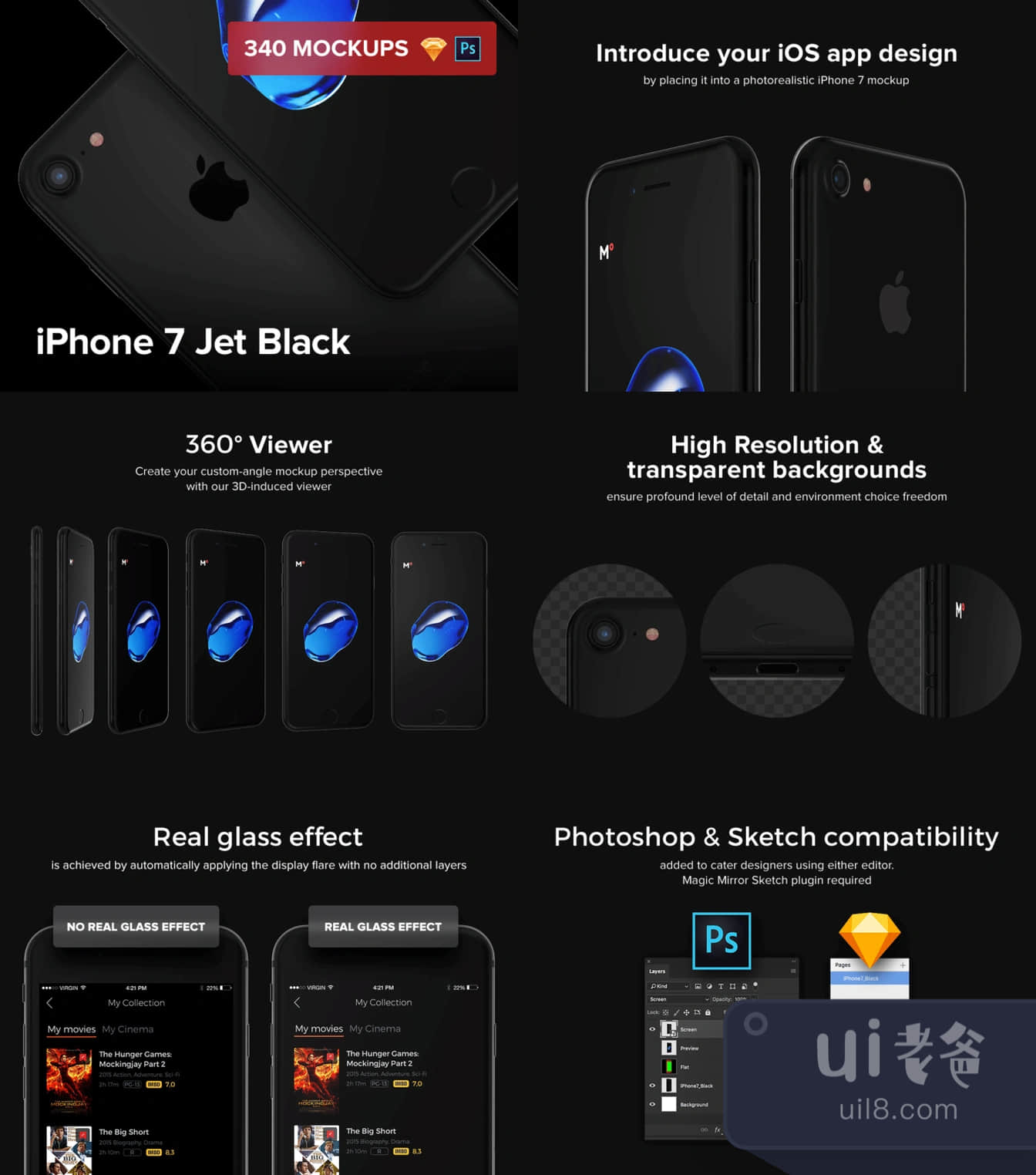 340个iPhone7喷漆黑的模拟图 (340 iPhone 7 Jet Black Mockups插图1