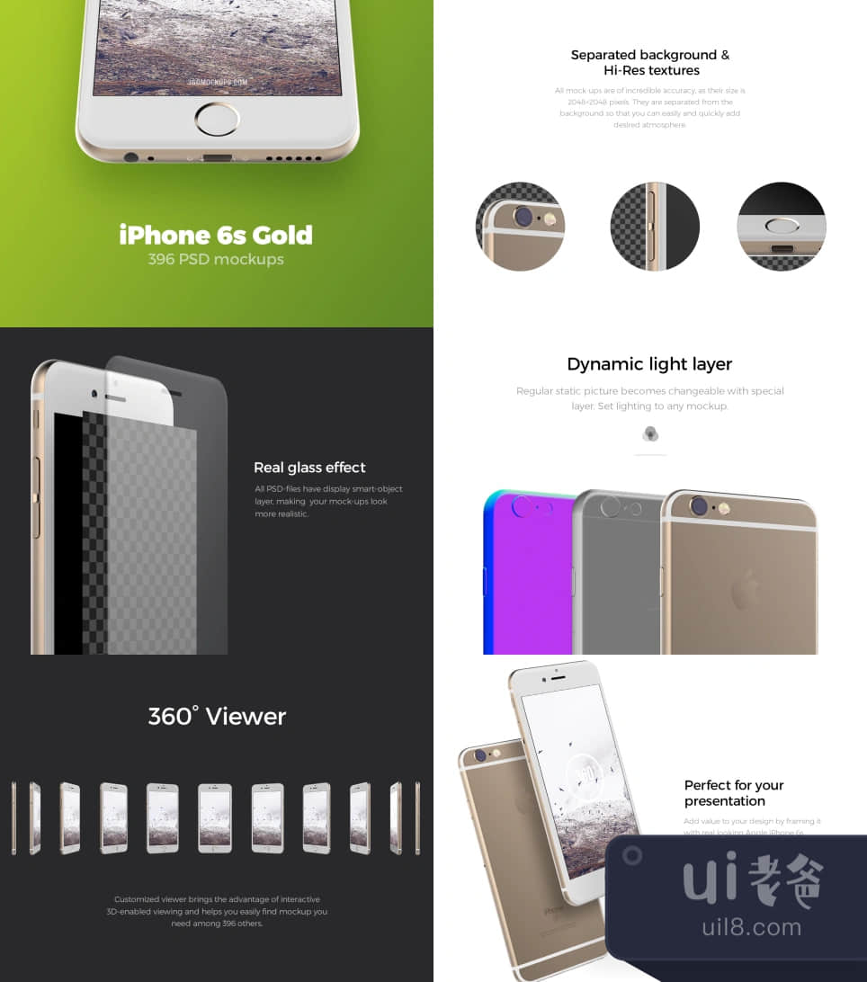 396个iPhone 6s金色模拟图 (396 iPhone 6s Gold Mockups)插图1