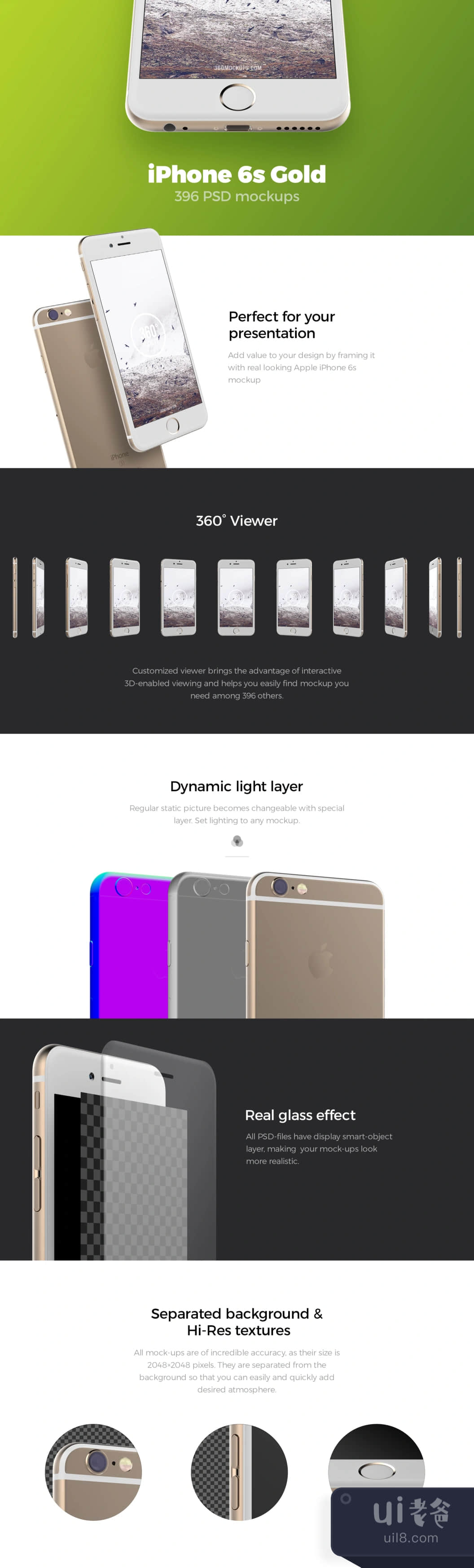 396个iPhone 6s金色模拟图 (396 iPhone 6s Gold Mockups)插图