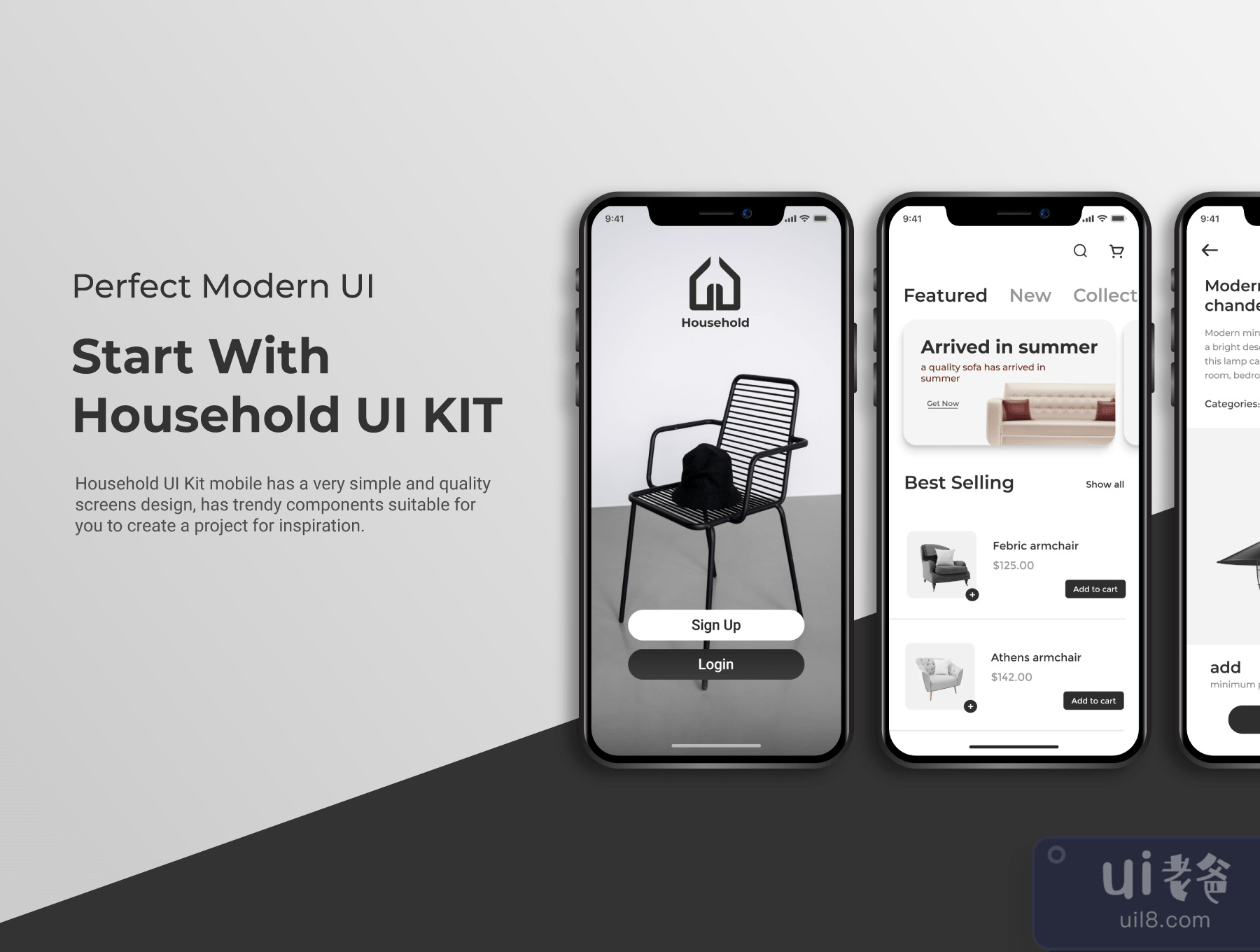 家居 - 家具应用移动UI套件 (Household - Furniture Application Mobile UI Kit)插图1