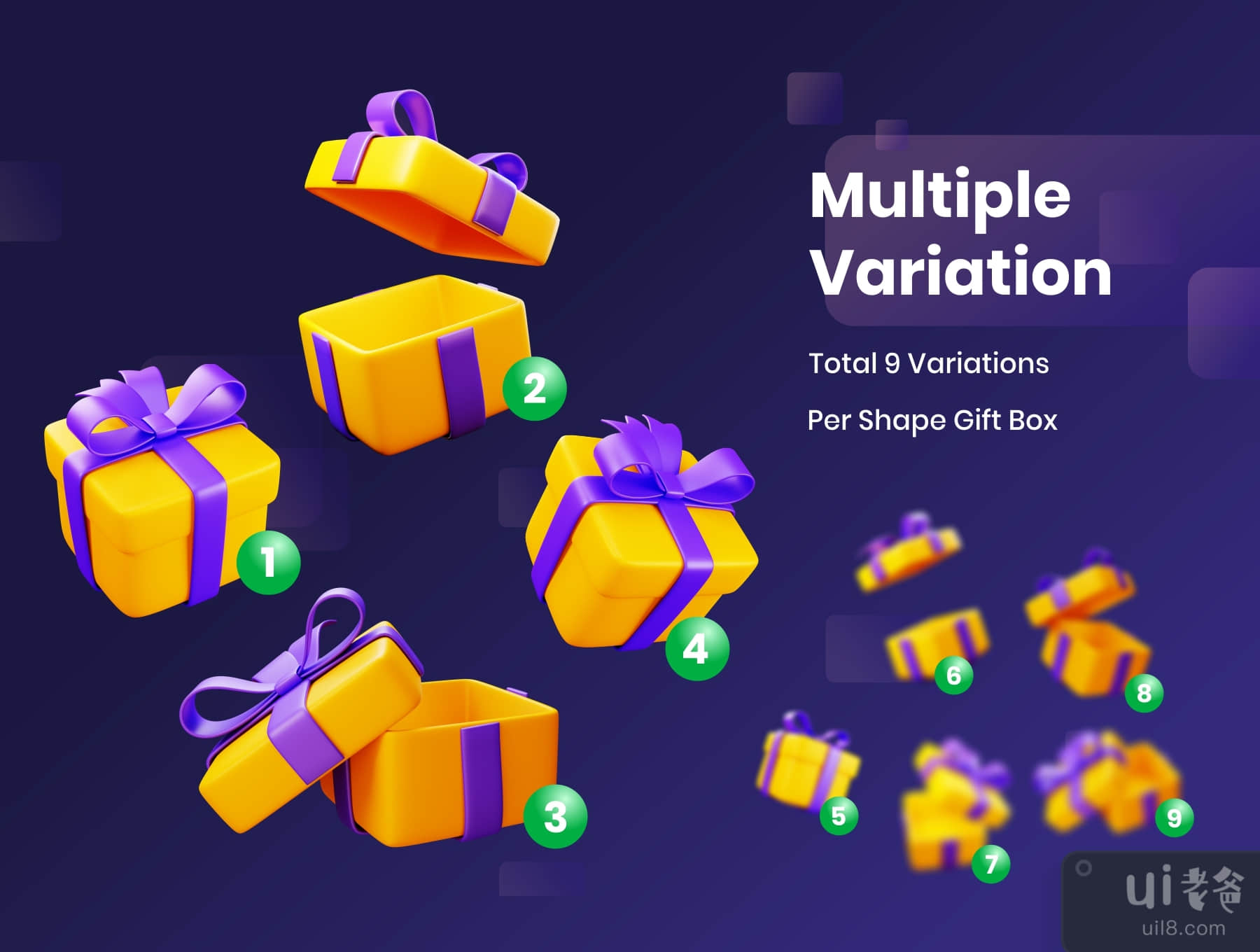 礼品盒 - 三维插图 (Gift Boxes - 3D Illustration)插图2