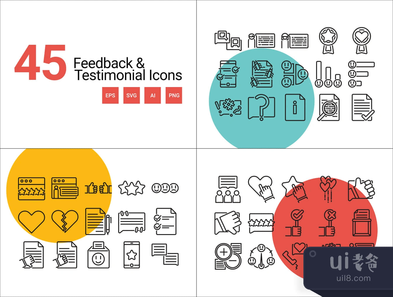 45个反馈和推荐图标 (45 Feedback & Testimonial Icons)插图