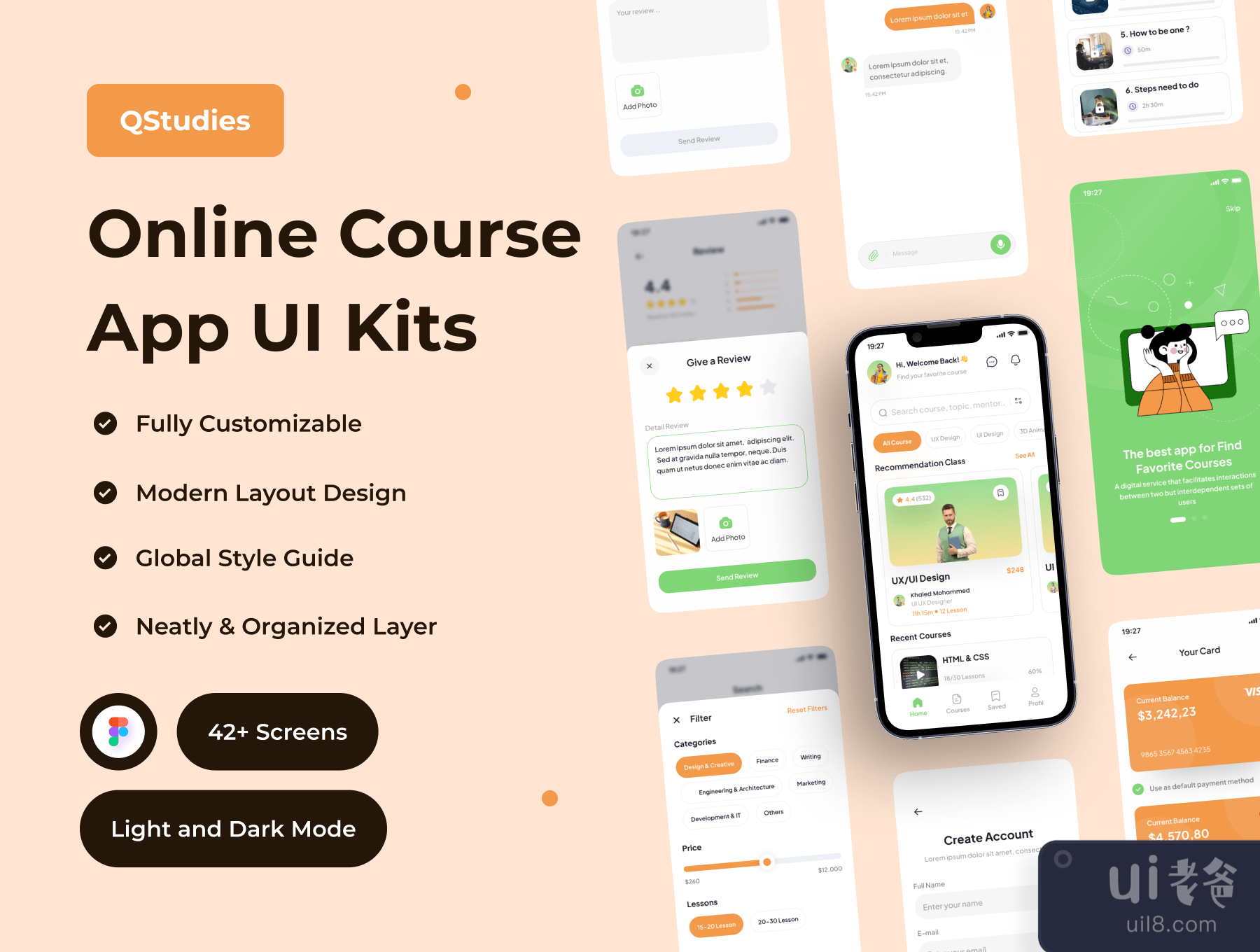 Qstudies - 在线课程应用程序UI套件 (Qstudies - Online Course App UI Kit)插图