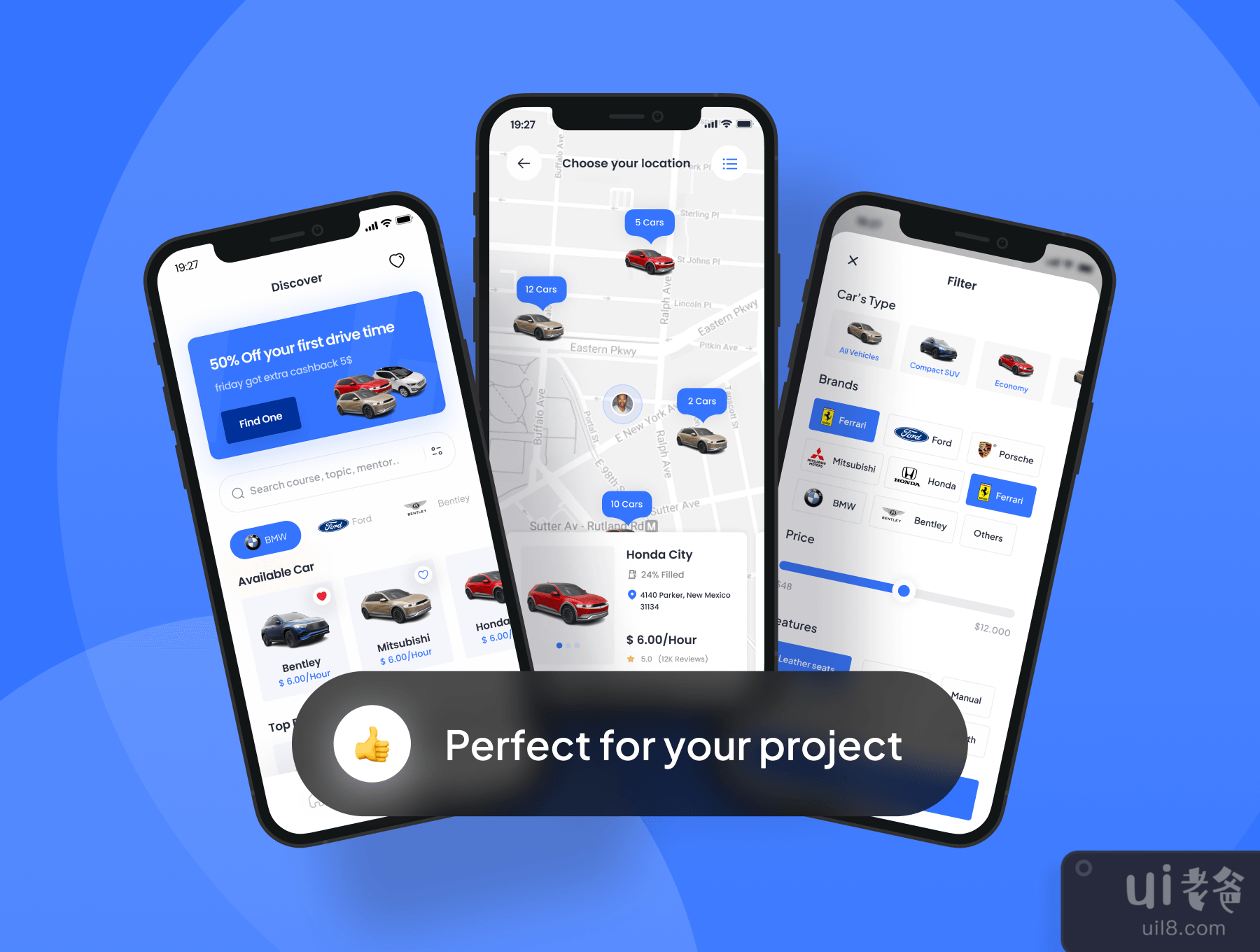 FazCar - 汽车租赁应用UI设计套件 (FazCar - Car Rental App UI Kit)插图4