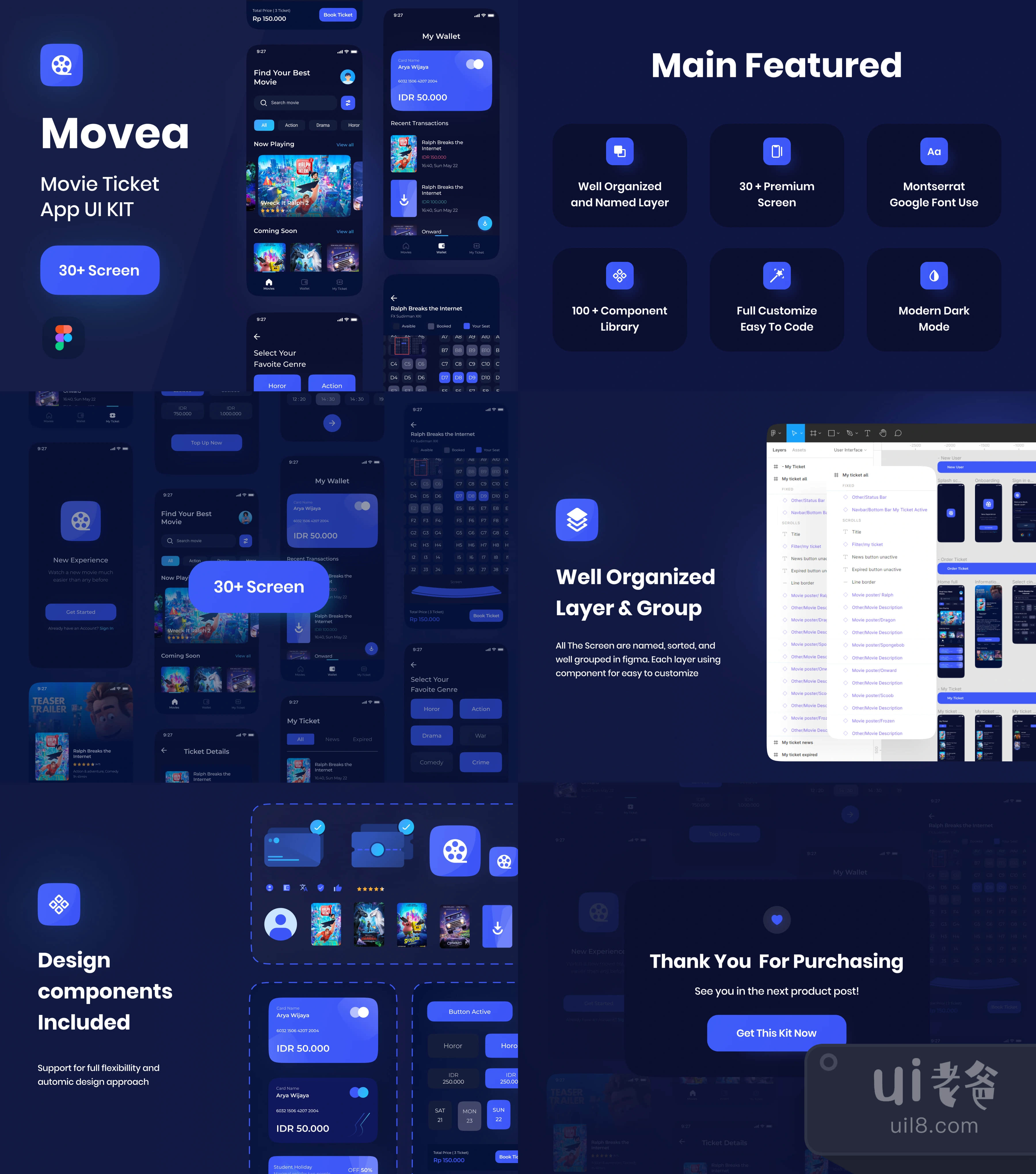 Movea - 电影票应用程序UI工具包 (Movea - Movie Ticket App UI插图