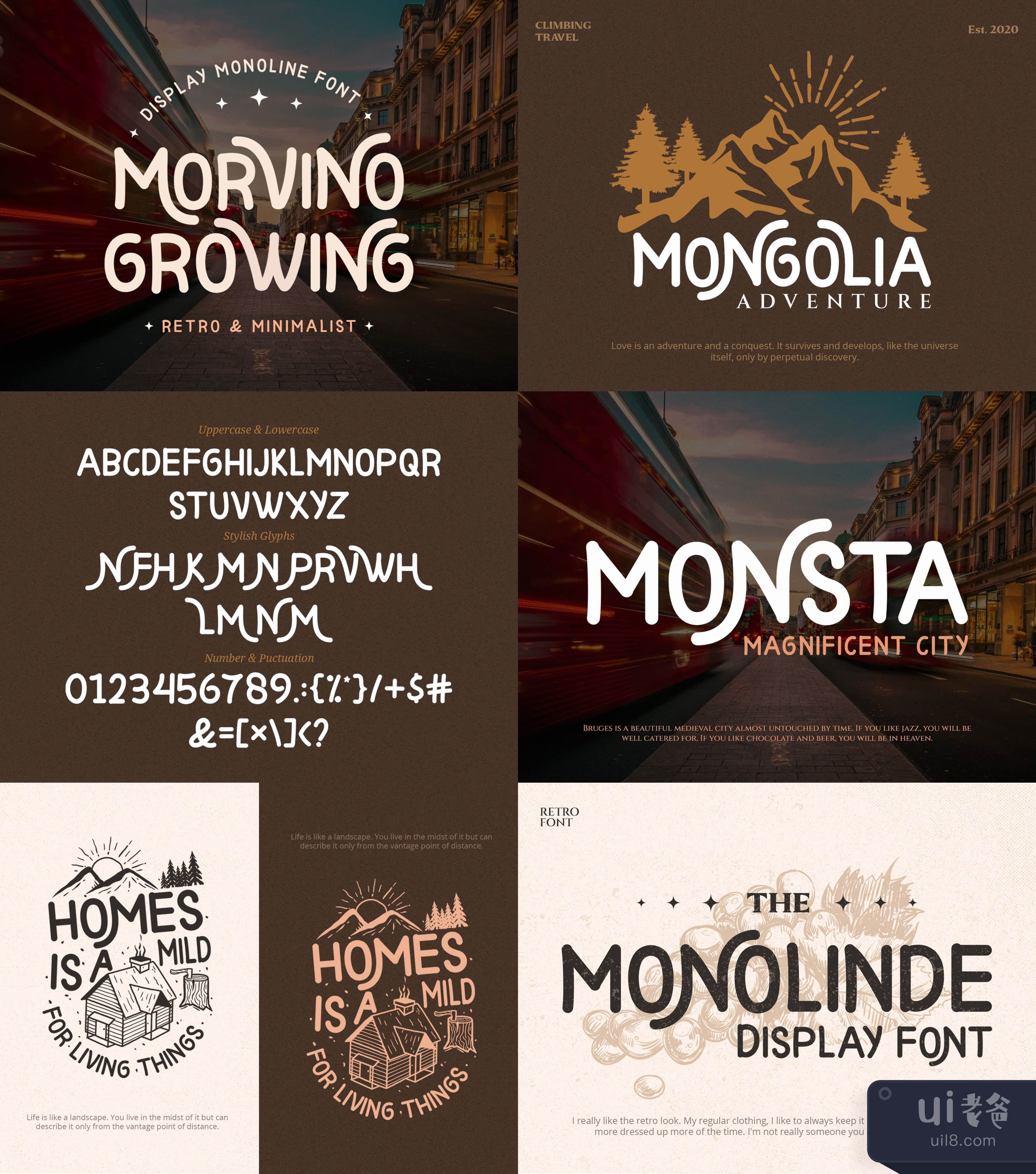 Morvino Growing - 现代和复古单行字体 (Morvino Growing - Mod插图