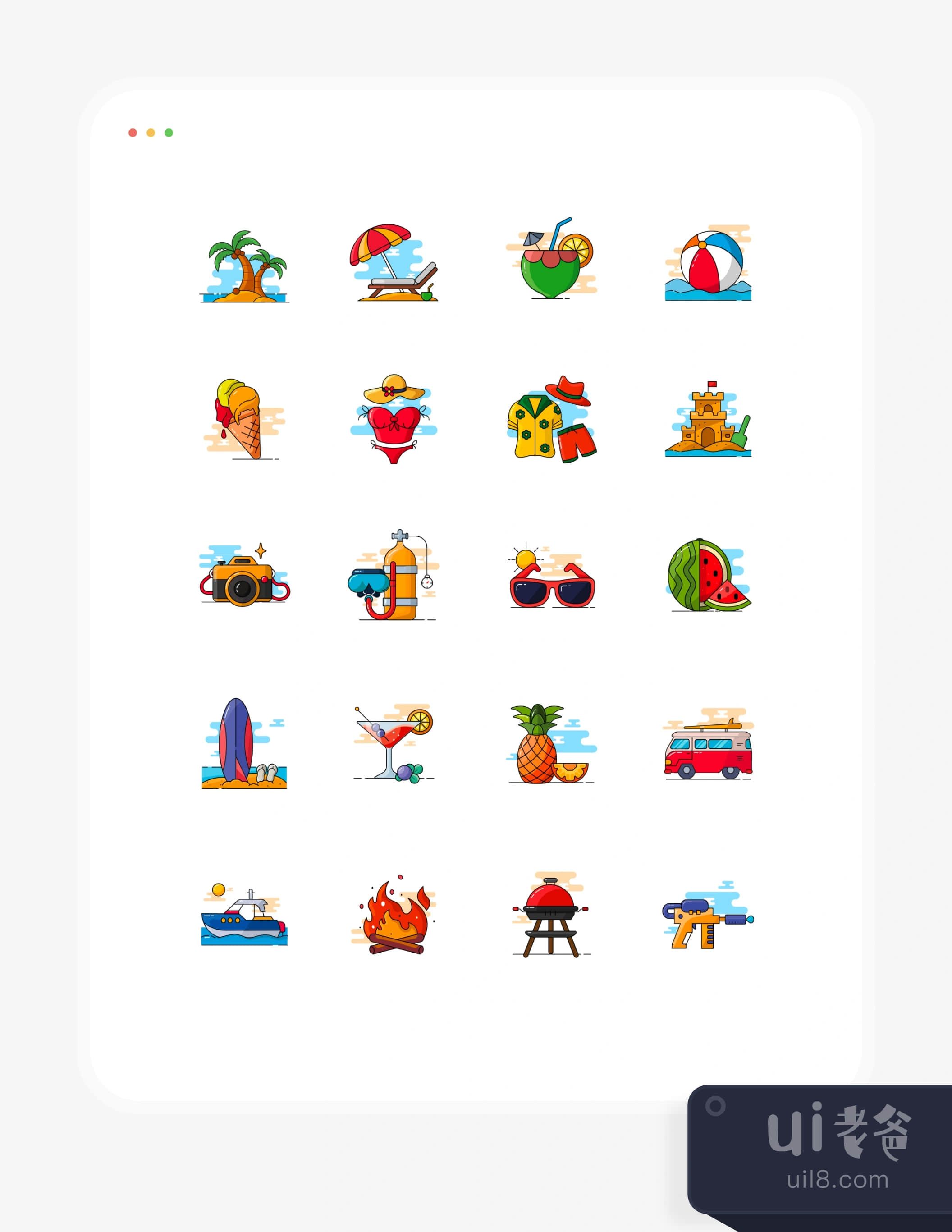 暑假 - 彩色图标集 (Summer holiday - Coloured icon set)插图