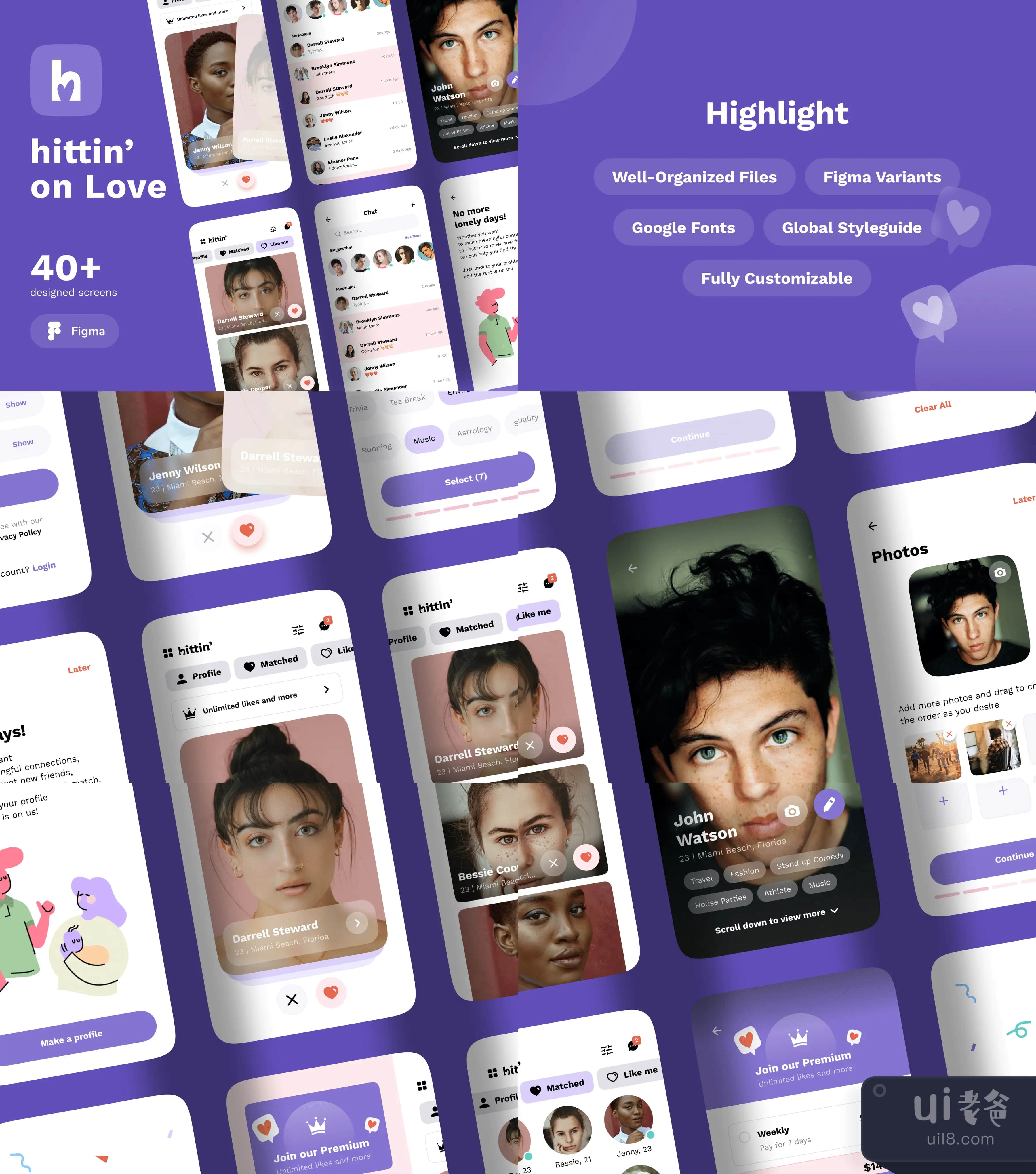Hittin - 约会手机UI套件 (Hittin - Dating Mobile UI Kit)插图