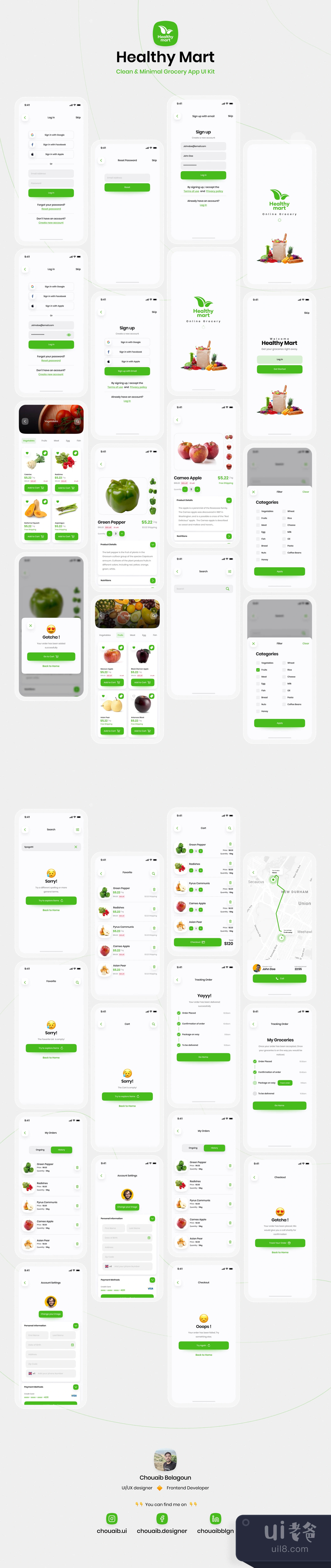 健康超市 - 杂货店应用UI设计套件 (Healthy Mart - Grocery App UI插图1