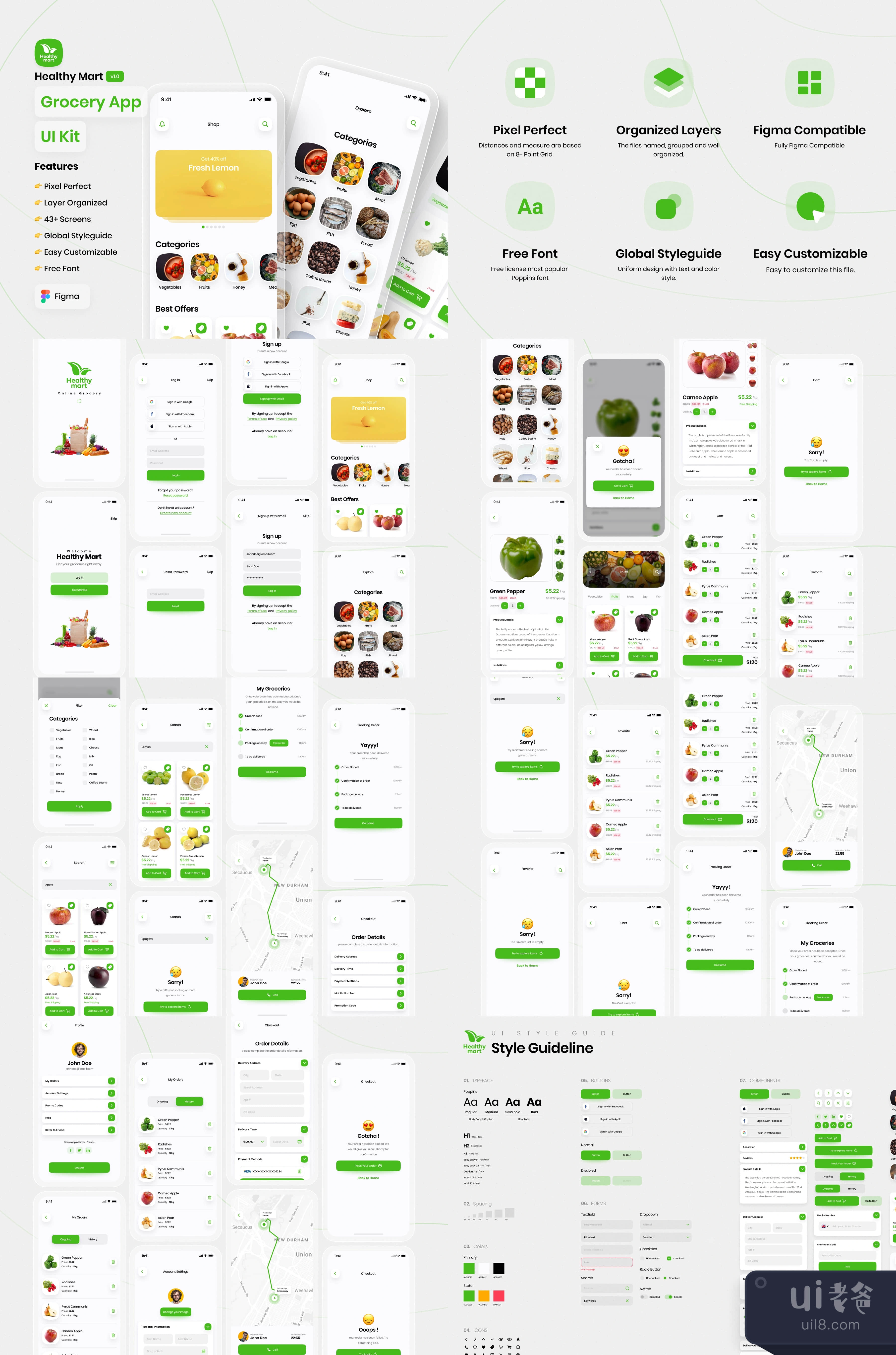 健康超市 - 杂货店应用UI设计套件 (Healthy Mart - Grocery App UI插图