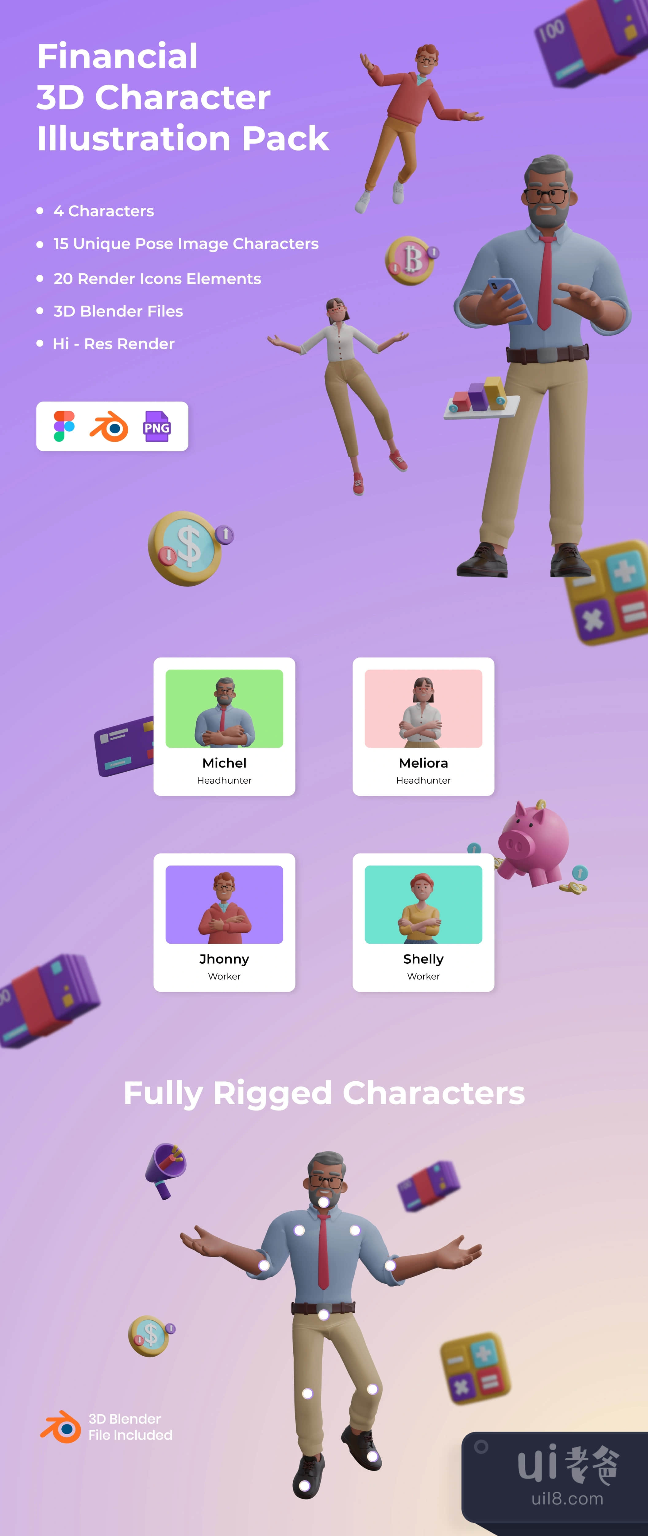 金融3D人物插画包 (Financial 3D Character Illustration Pac插图