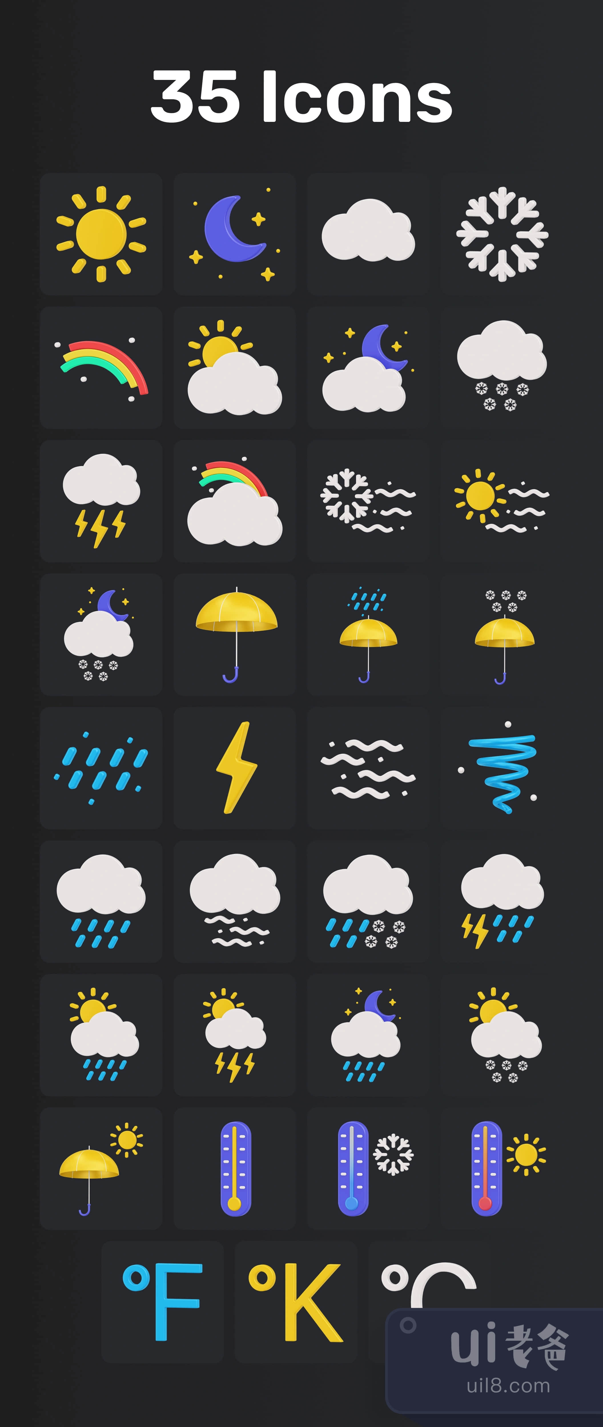 C4D,Figma,PNG,Icon Sets,天气 Weather,立体 3D