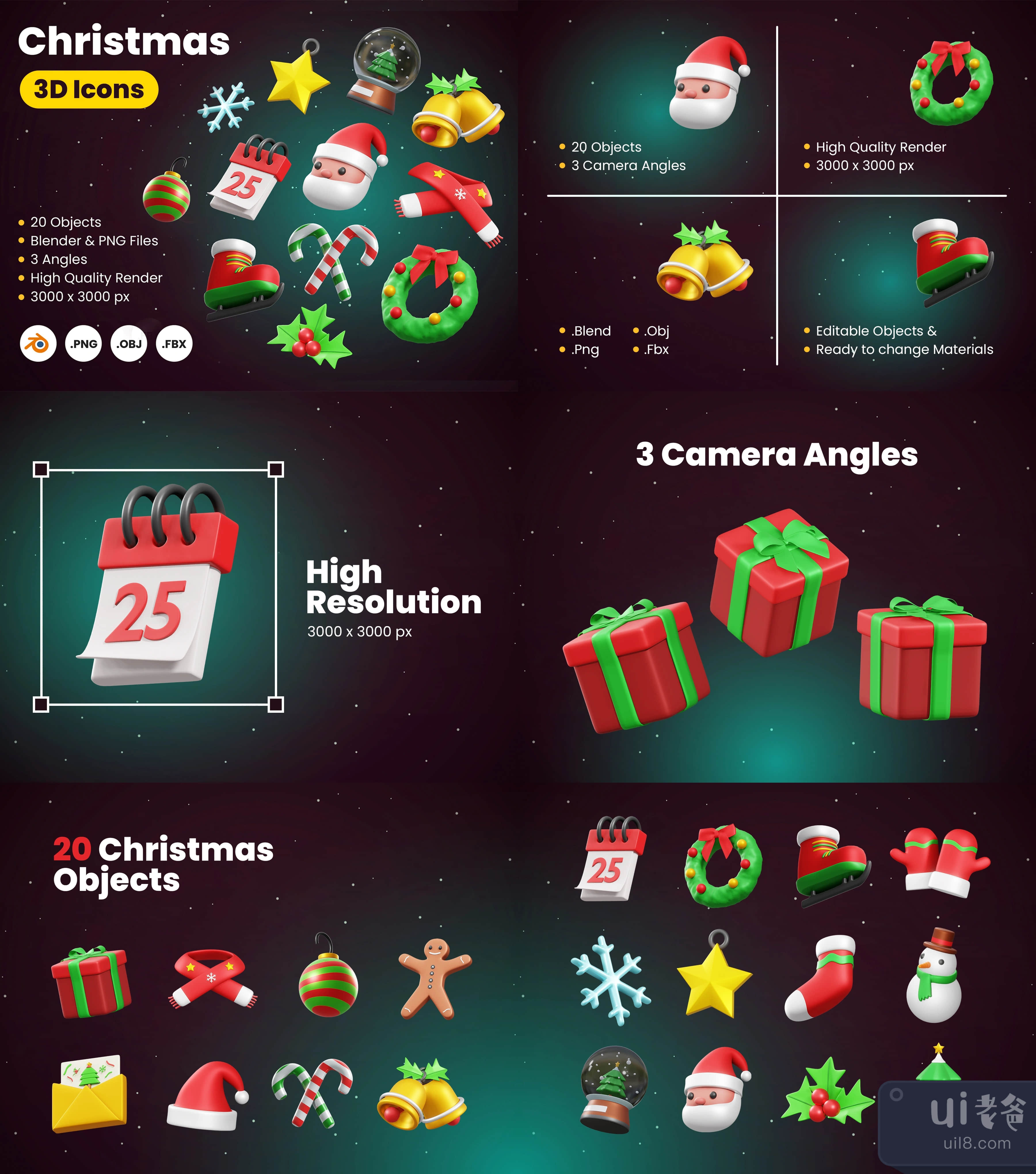 圣诞节3D图标 (Christmas 3D Icon)插图1
