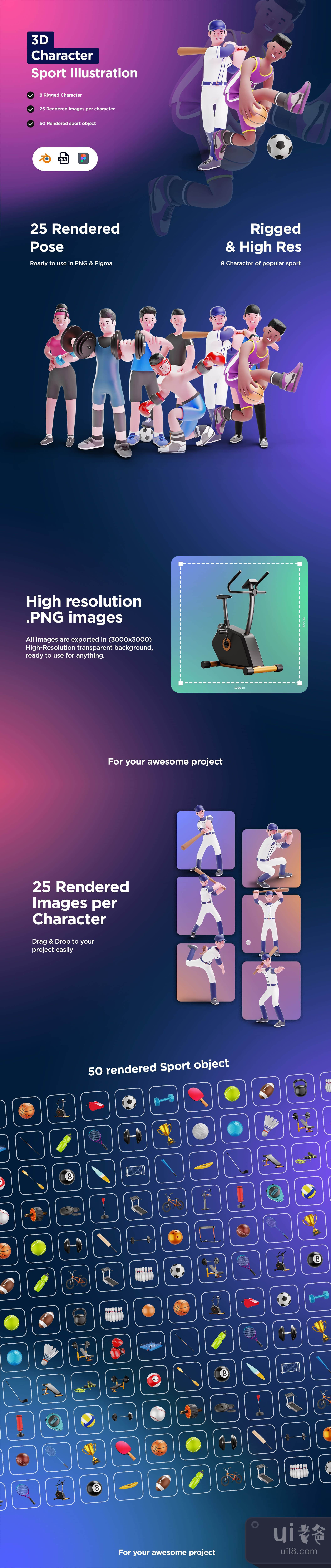 3D人物包 运动插图和3D元素对象 (3D Character Pack Sport Illustr插图