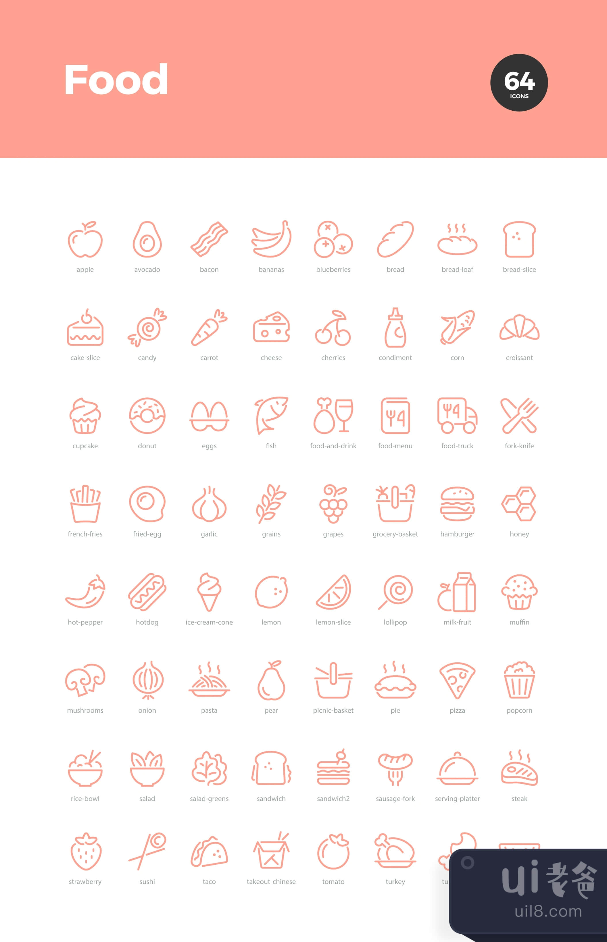 64个食品图标 (64 Food Icons)插图