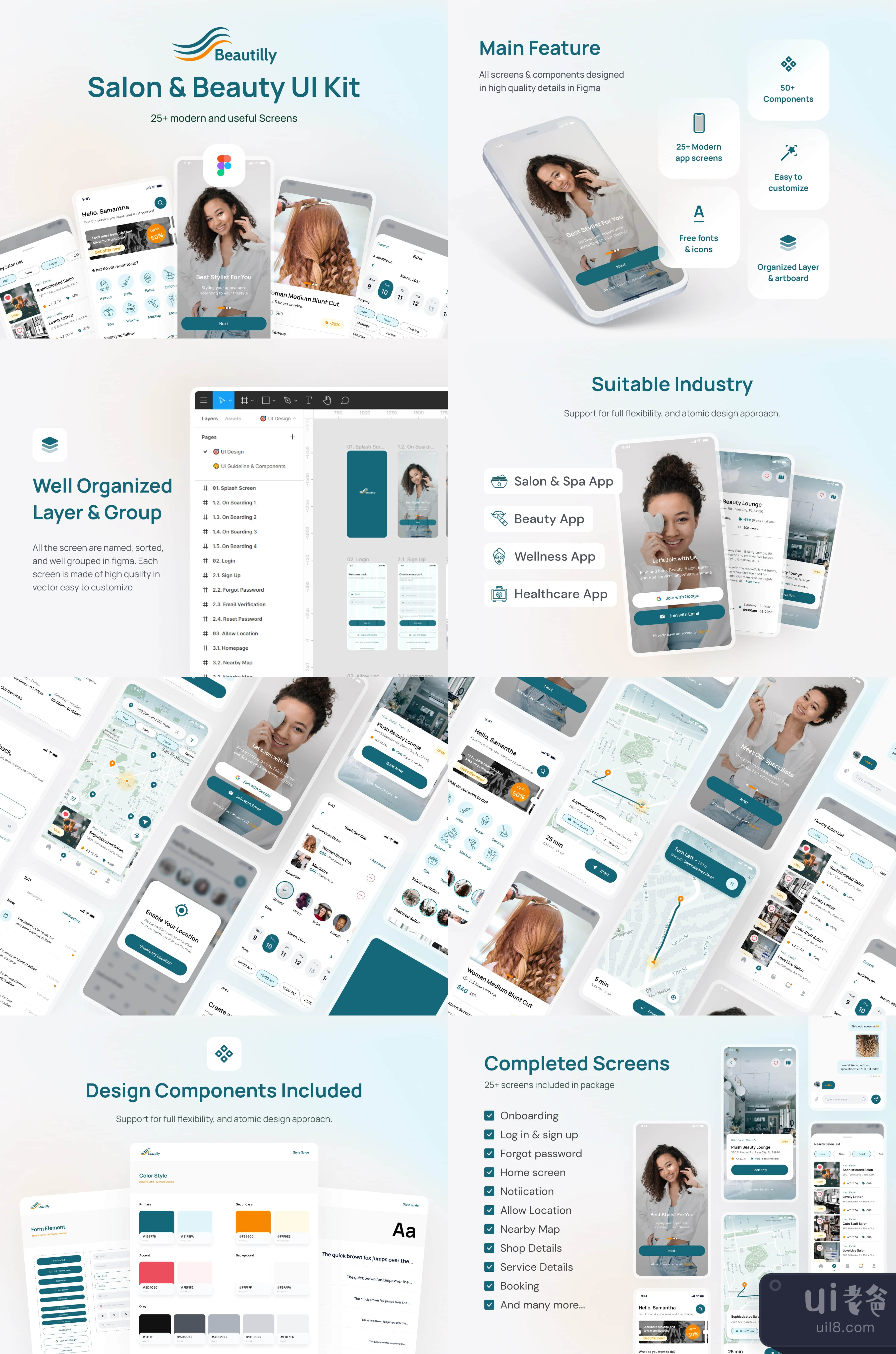 Beautilly App - 沙龙和美容UI设计套件 (Beautilly App - Salon插图1