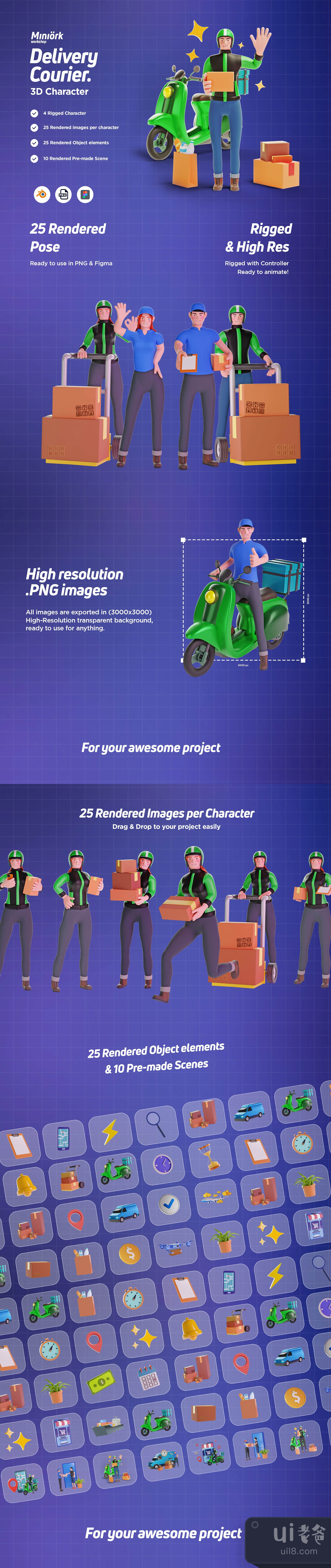 3D人物包 送货快递员 插图 (3D Character pack Delivery Courier插图