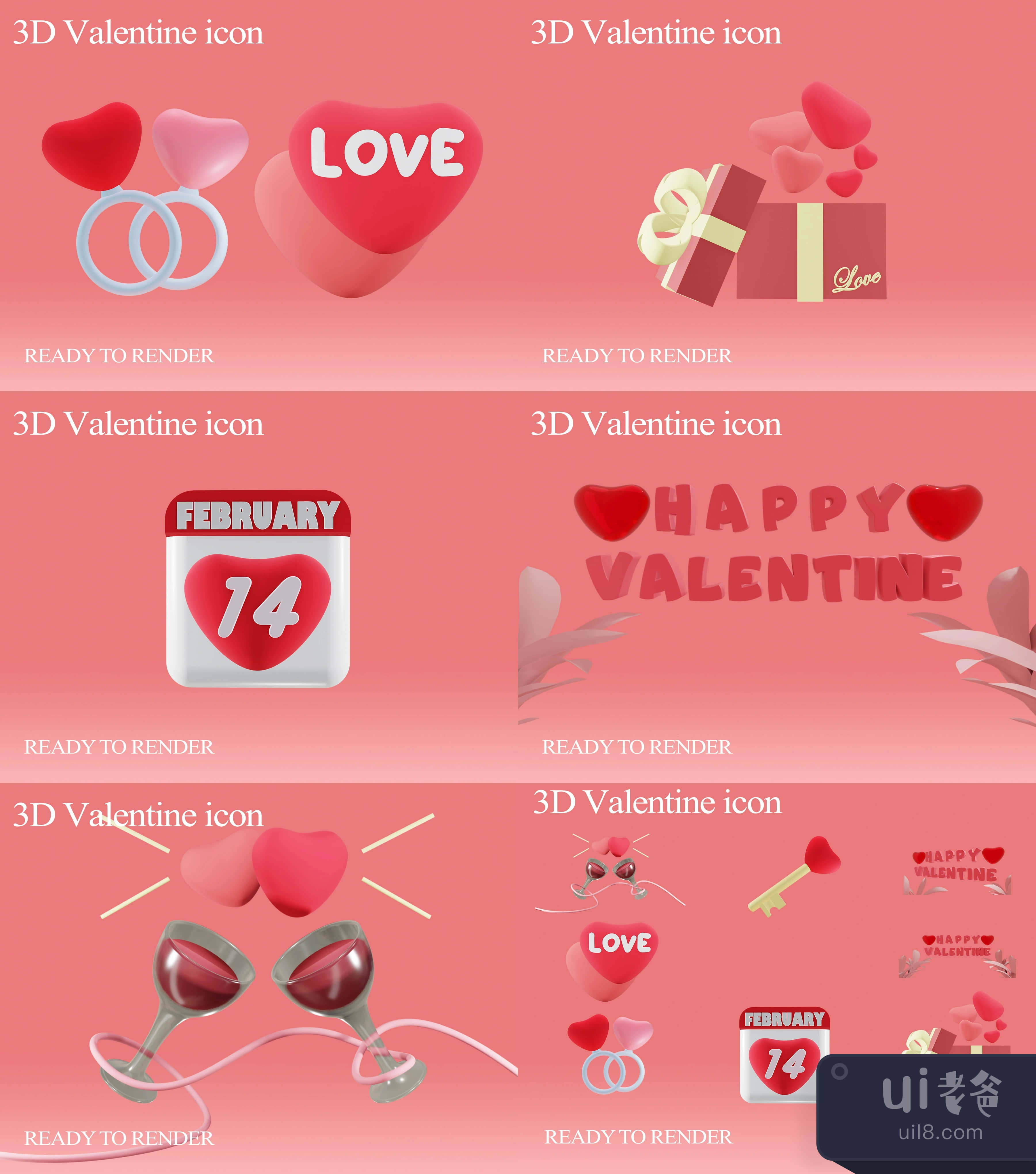 3D情人节图标 (3D Valentine Icon)插图1
