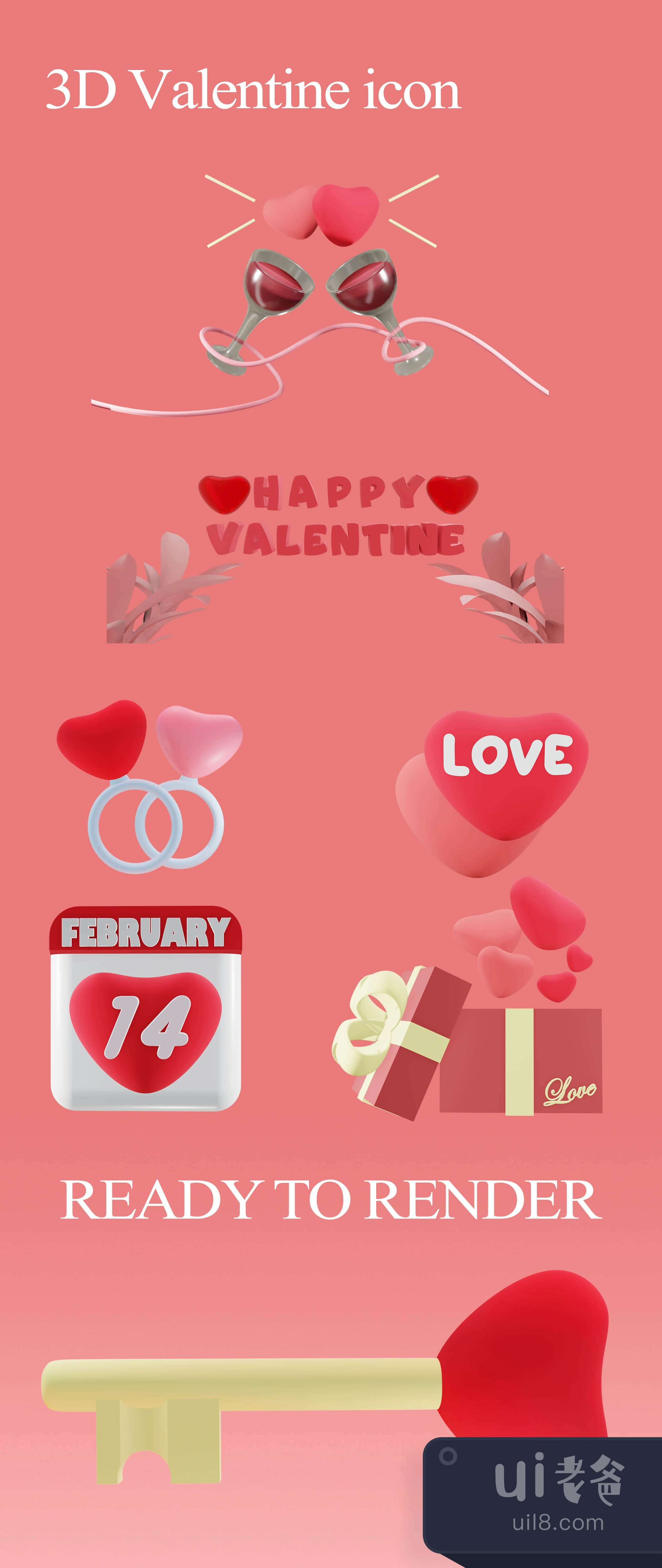 3D情人节图标 (3D Valentine Icon)插图