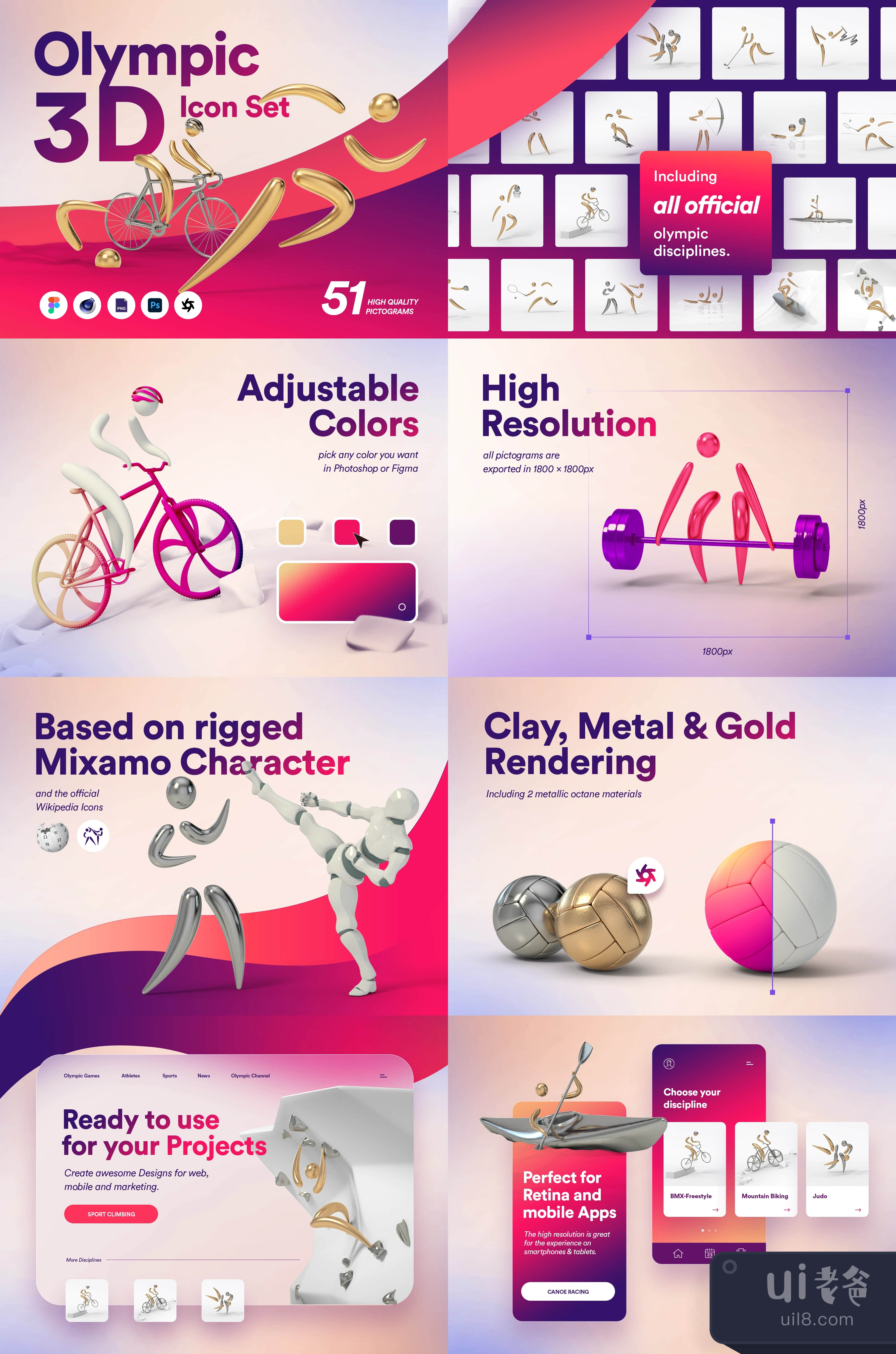奥运会3D图标集 (Olympic 3D Icon Set)插图