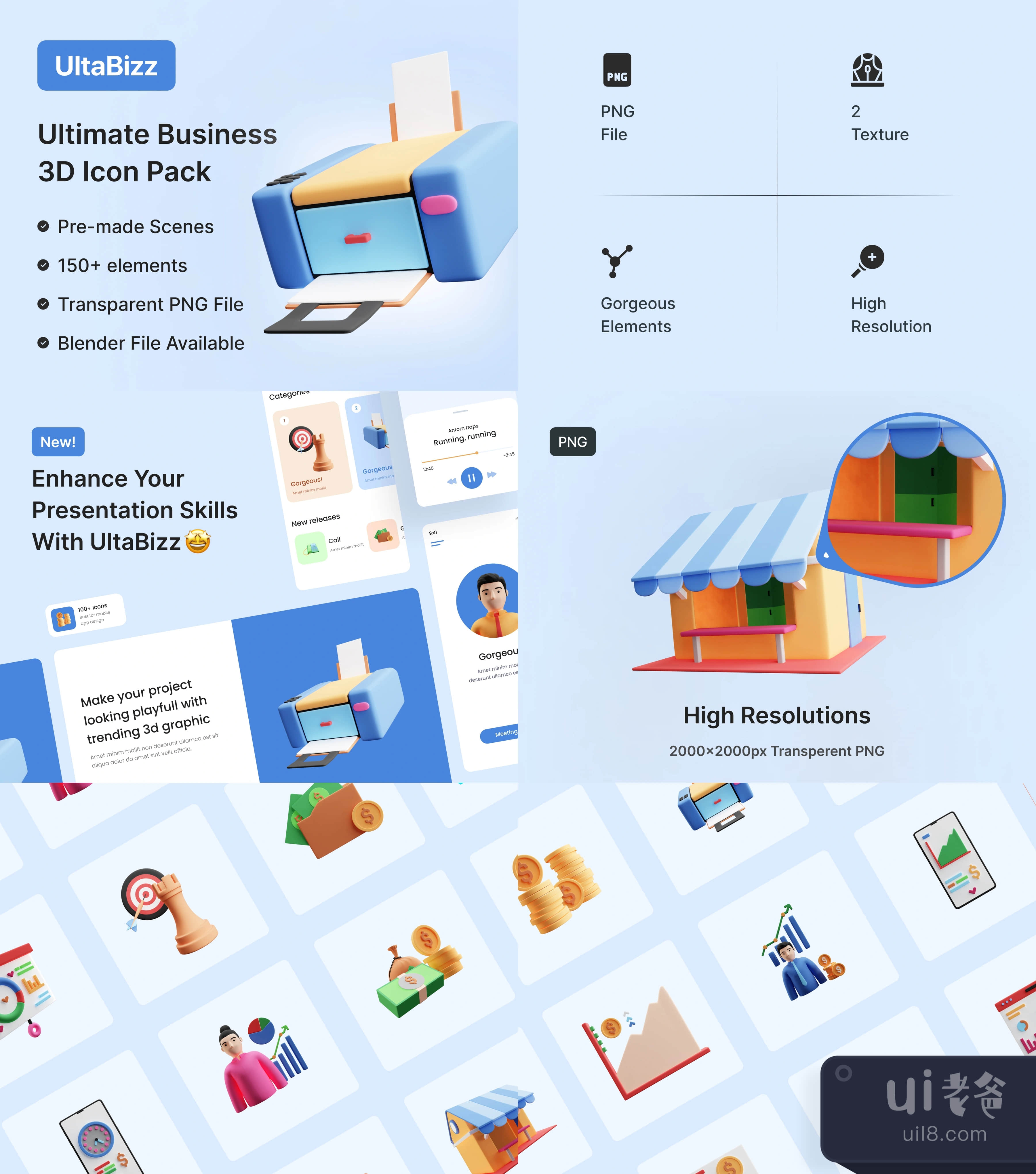 UltaBizz - 最佳终极商业3D图标包 (UltaBizz - Best Ultimate Business 3D Icons Pack)插图