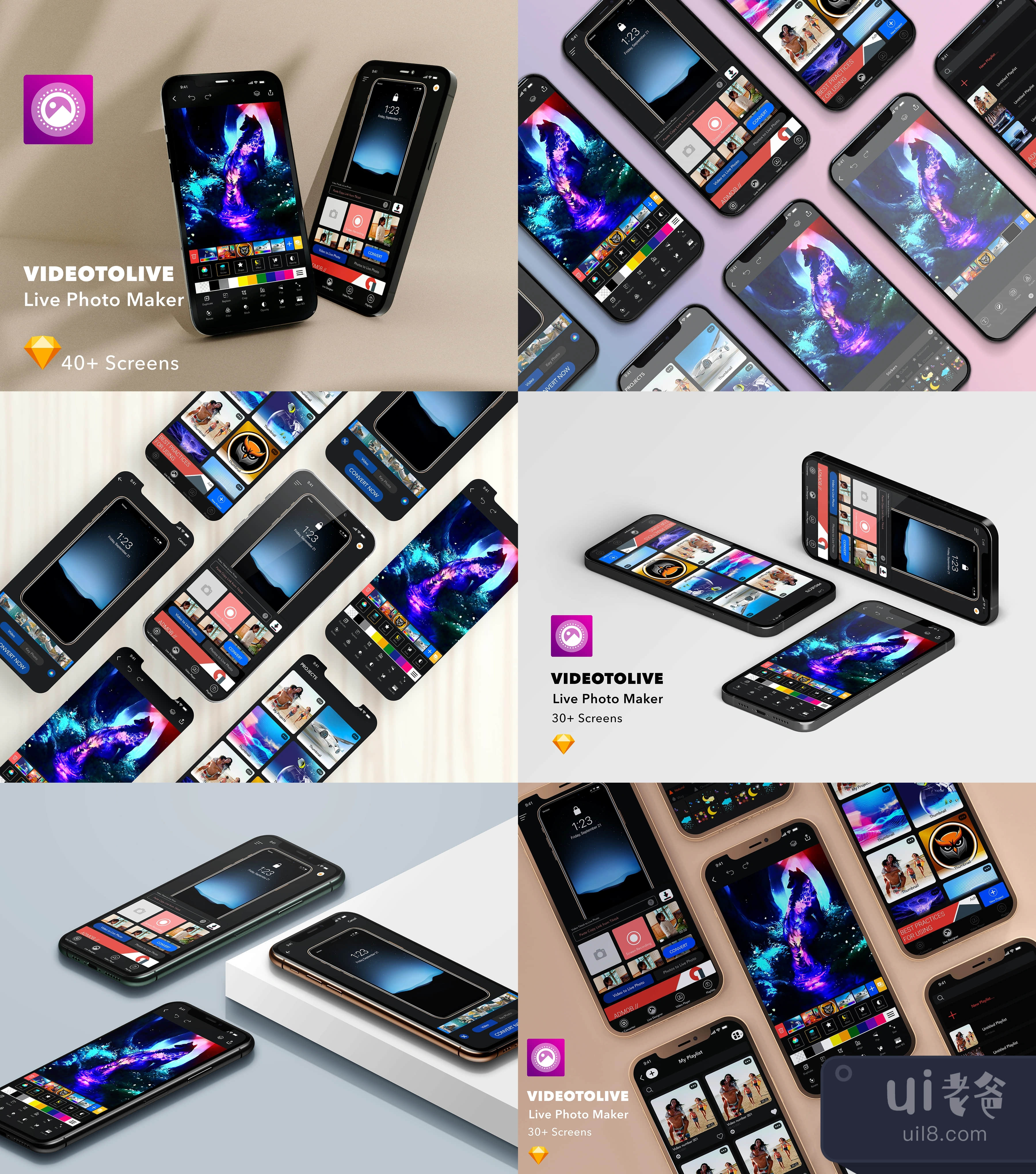 现场照片制作移动应用UI包 (Live Photo Maker Mobile App UI Kit)插图1